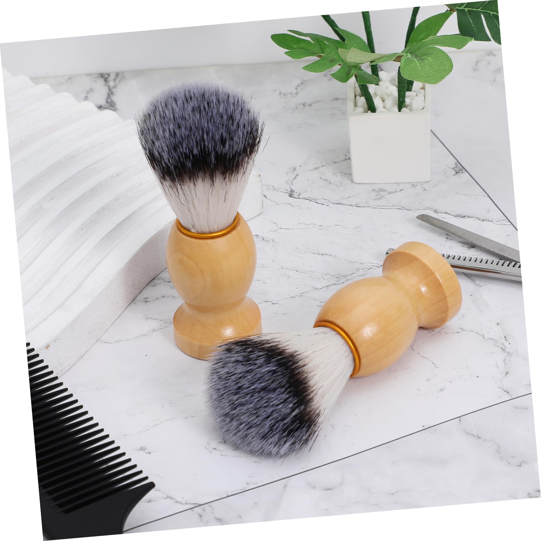 HAPINARY 2pcs Wood Handle Shaving Brush with Synthetic Tipped Bristles for Barbershop Quality Shaving Experience for Application Beard Debris Removal