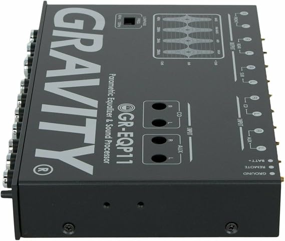 Gravity GR-EQP11 Digital Bass Machine Car Audio Equalizer - 4-Band Parametric EQ, 12 dB Boost/Cut, 9V RMS Master Volume, Subwoofer Level & Frequency Control, 30V Bipolar Power