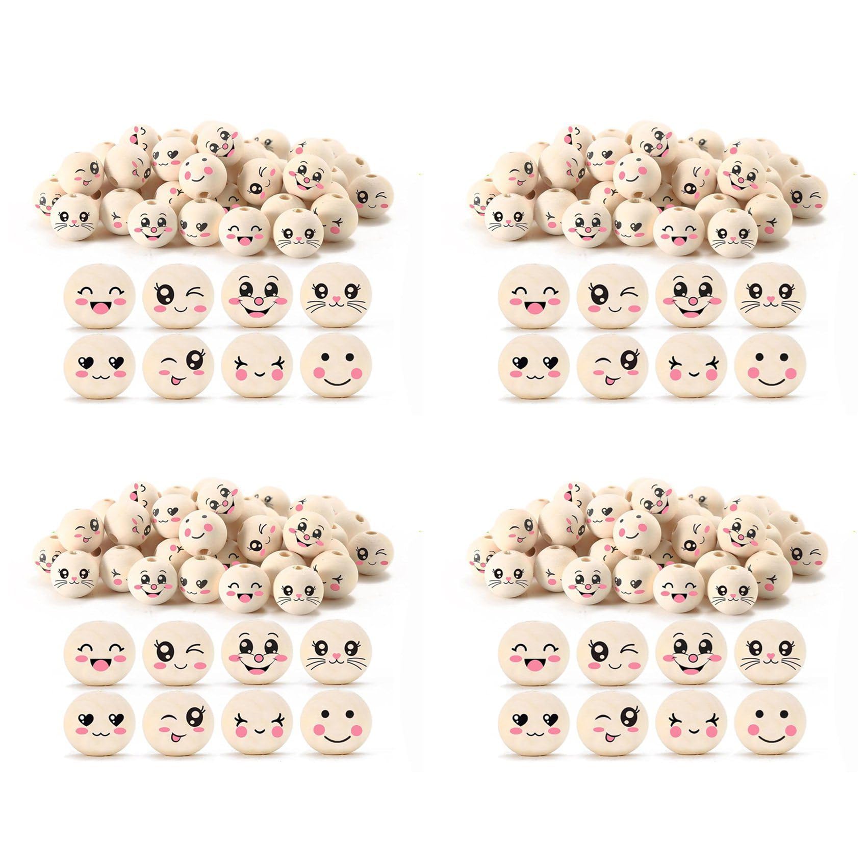 Hndhbfgrt 8 Styles Wooden Beads with Face 20 mm Smile Face Wooden Bead Natural Wood Beads Round with Hole Pack of 320