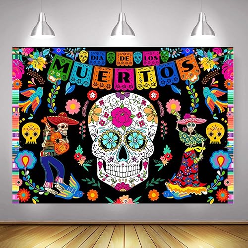 Miniatura 4 de Avezano Telón de fondo del Día de los Muertos Mexicano Día de los Muertos Fiesta Calavera de Azúcar Suministros de Decoración para Fiesta de