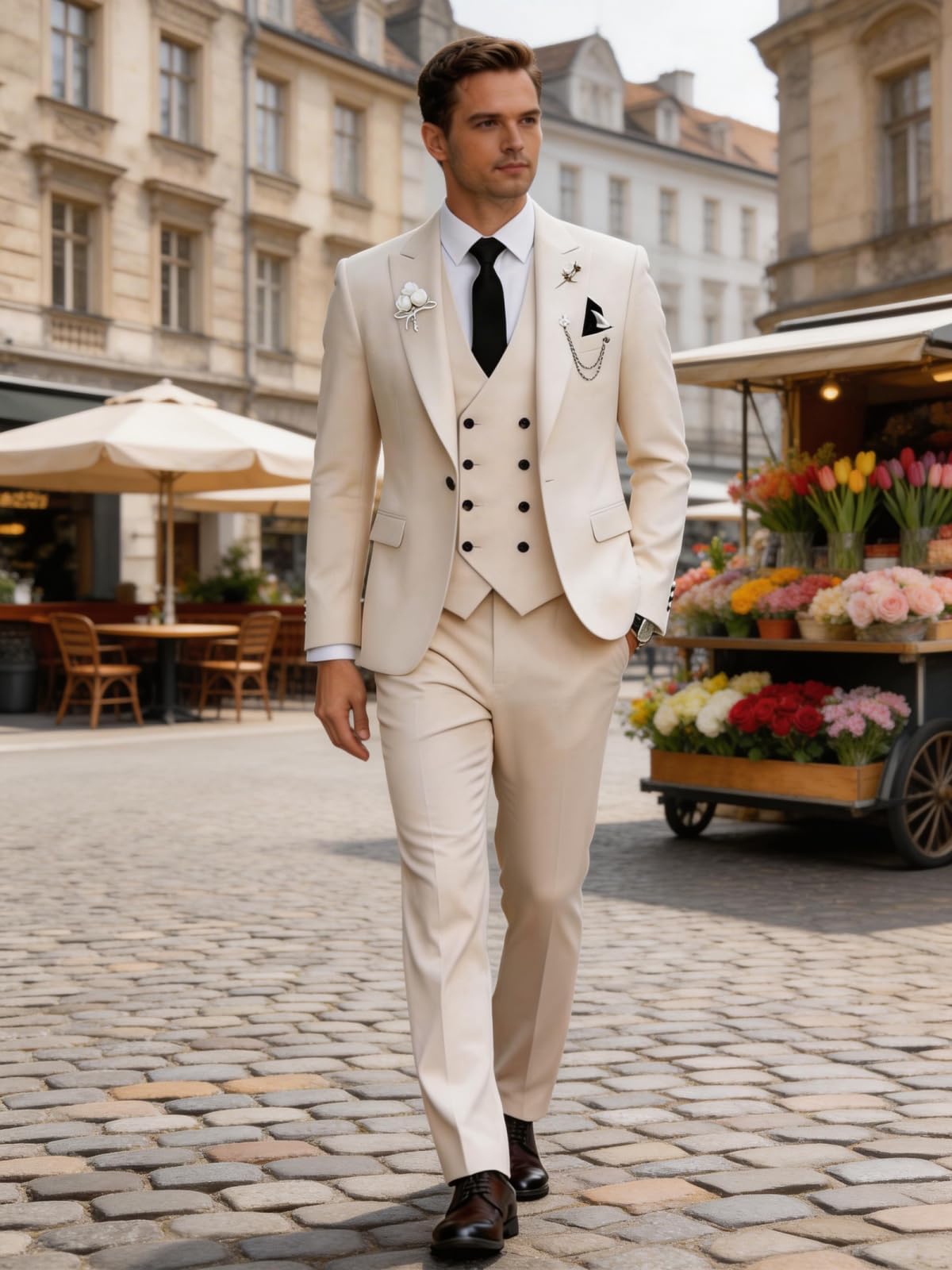 Wangyue Traje de 3 Piezas para Hombre, Corte Ajustado, Traje Formal de Doble Botonadura para Bodas, Bailes, cenas