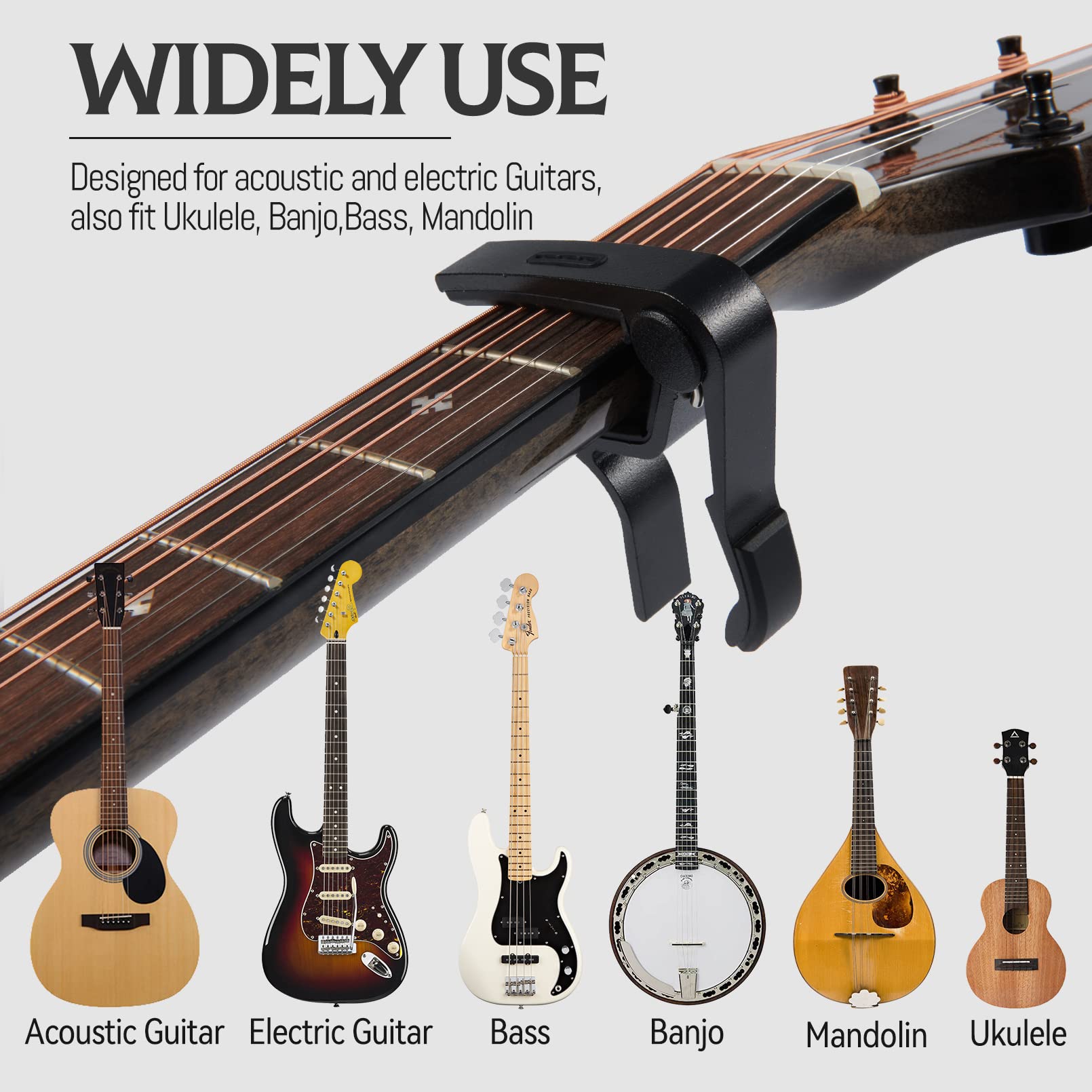 Accessoire Musique Lot Lot De 2 Capodastres Pour Guitare Acoustique Et Électrique - Aluminium Et Silicone - Compatible Ukulélé - Inclus 4 Médiators Capodastre Guitare Acoustique Accessoire Musique Lot Lot De 2 Capodastres Pour Guitare Acoustique Et Électrique - Aluminium Et Silicone - Compatible Ukulélé - Inclus 4 Médiators Capodastre Guitare Acoustique