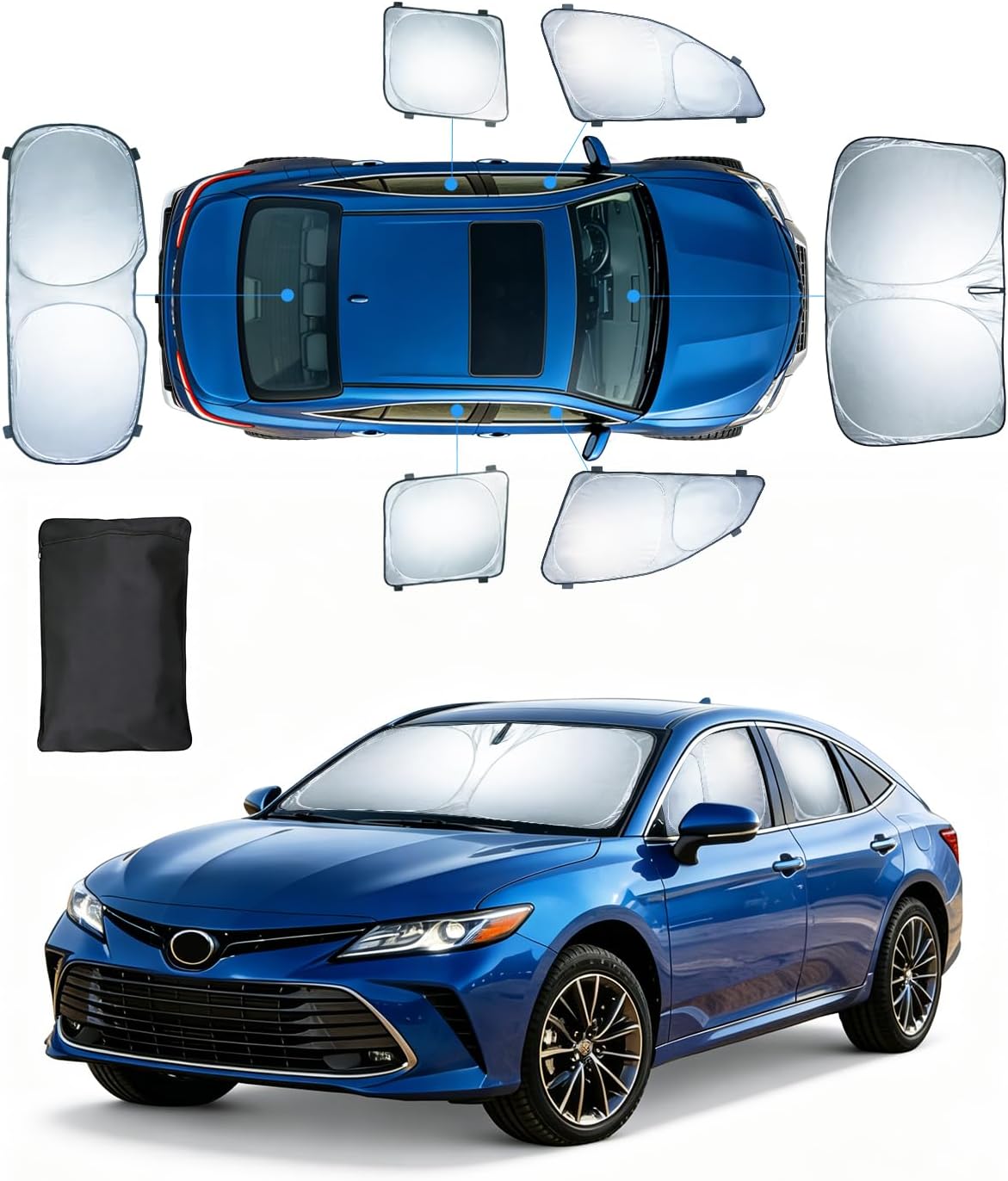 Sun Shades for Toyota Camry 2025 2026 Windshield Sunshade Accessories Full Window Shades for Camry Front Rear Side Window Covers Fixed with Inserts Sun Visor Blocker Privacy Car Keep Car Cool 6 PCS