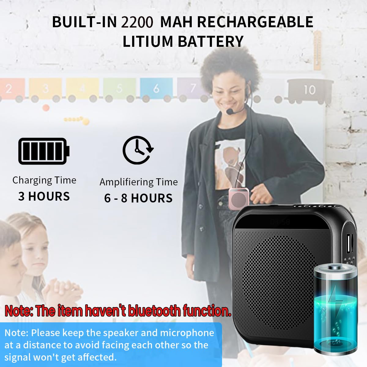 ZORBES® Voice Amplifier for Teachers - Microphone Headset Set 2200 mAh, with Headset Microphone Support TF Card/U Flash Disk, Portable Voice Amplifier for Teachers, Tour Guide, Coach, Speaker (Black) - Image 7 thumbnail