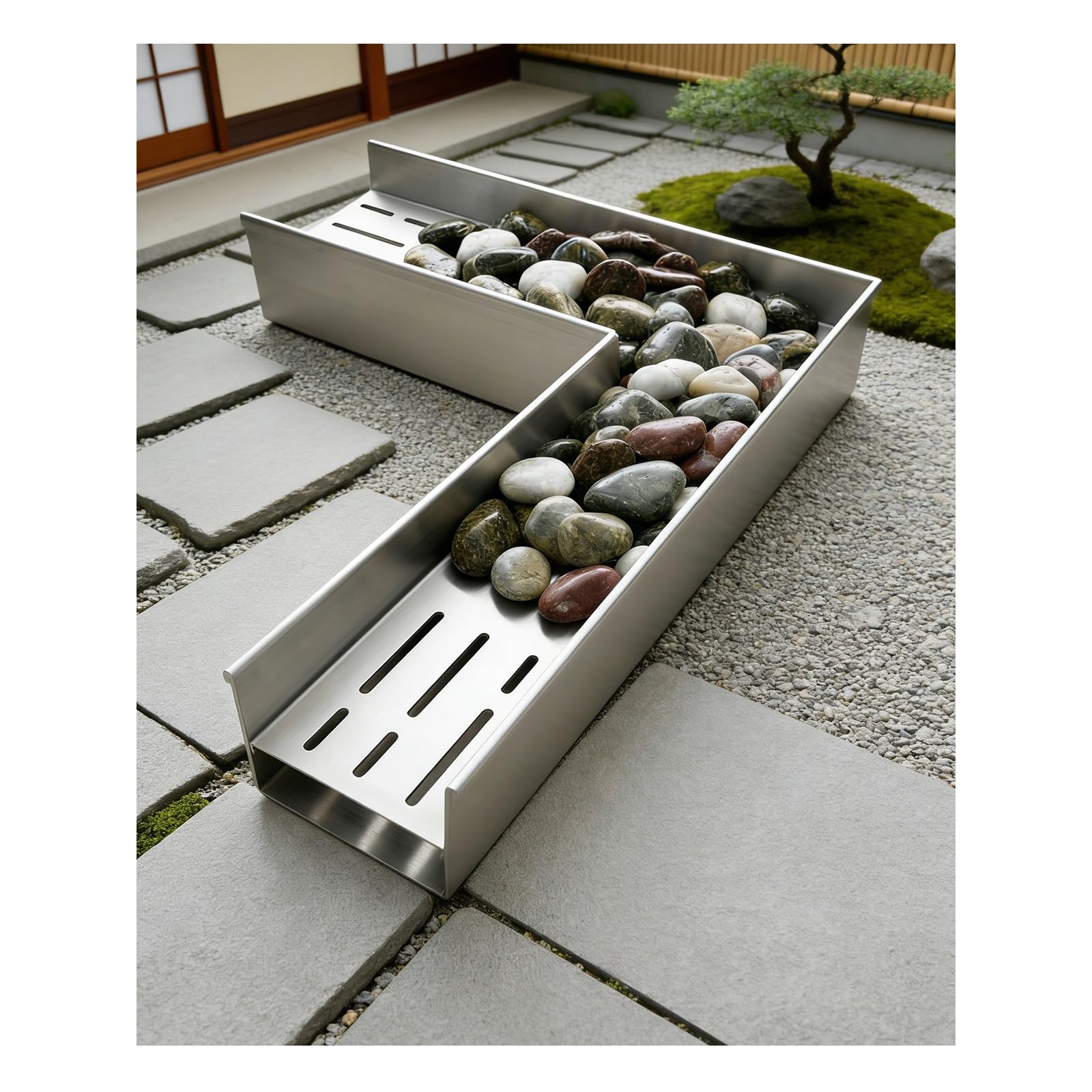 GLDYTVF Stainless Steel Drainage Channel 304 Drain Grate Garden Drainage Grate 90° Corner Accessory Linear Drain Filter (H20*W15CM/H7.87*W5.91IN)