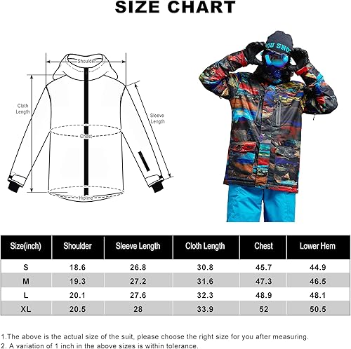 Miniatura 6 de Chaqueta de esquí para hombre, chaqueta de nieve impermeable para snowboard, chaqueta de nieve aislada a prueba de viento con capucha cálida