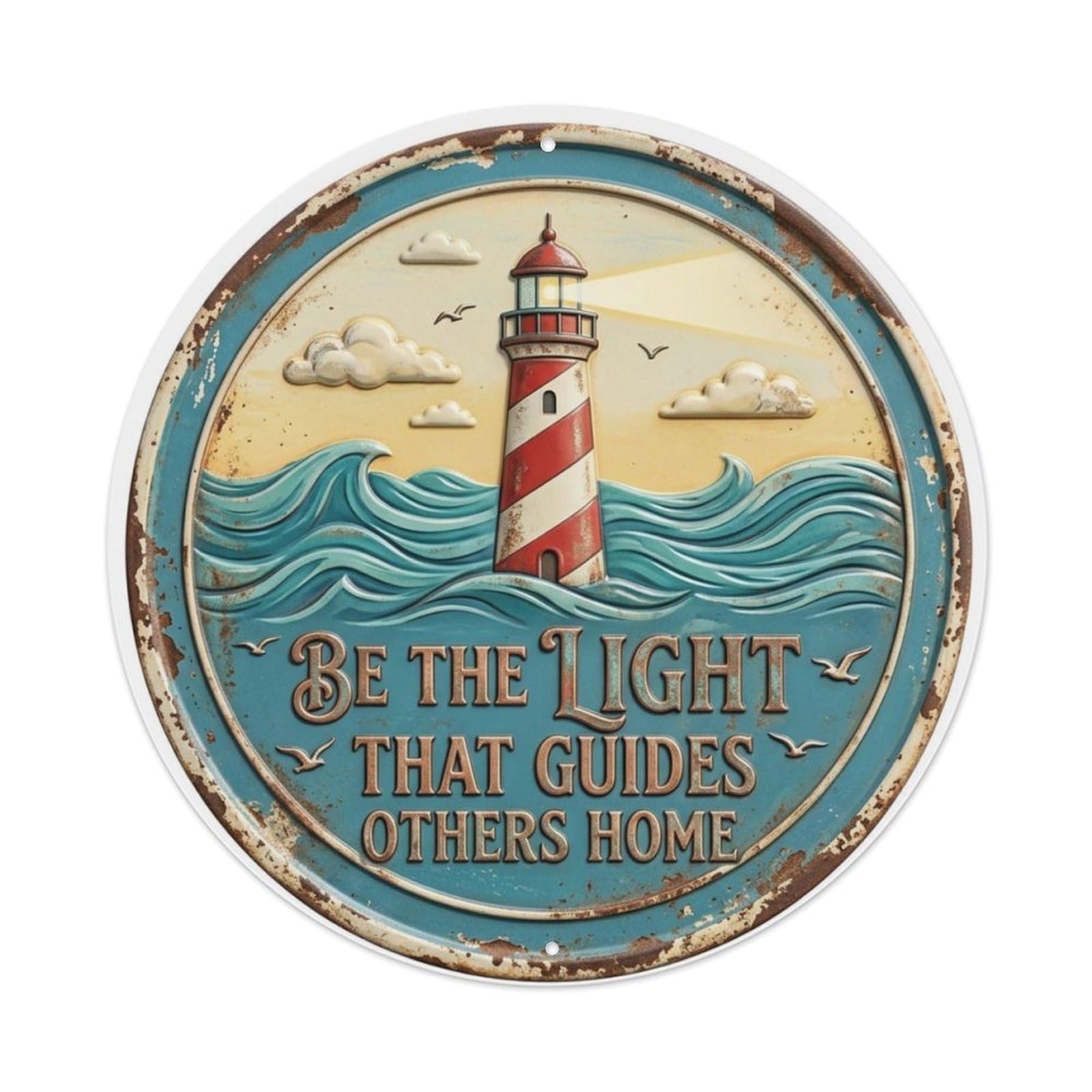 Lighthouse Beacon Entryway Metal Tin Sign Plaque Wall Decor for Cafe, Club Bar, Office, Home Garden Round Metal Poster 8x8Inch