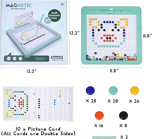 Miniatura 6 de Tablas de dibujo magnéticas de juguete para niños, con 2 bolígrafos magnéticos y cuentas, tablero magnético grande para garabatos pequeños, juguetes