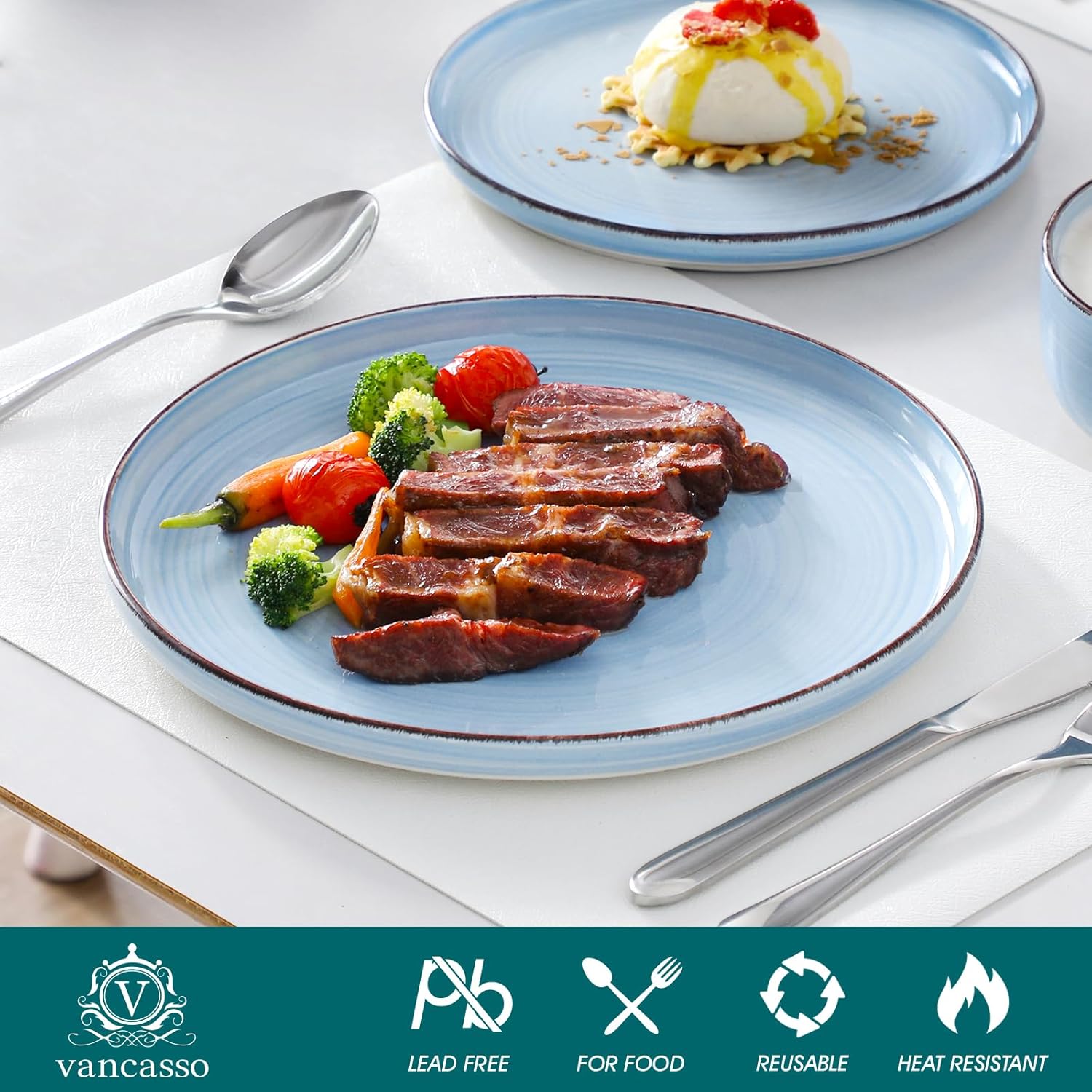 vancasso Bonita Blue Dinnerware Sets, Plates and Bowls Set for 4, 12 Pieces Stoneware Dinnerware Set, Dishwasher and Microwave Safe - Image 3