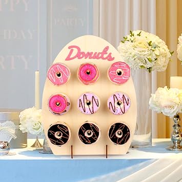 Wooden Donut Stand Reusable Donut Wall Display Stand Holds 9 Donuts