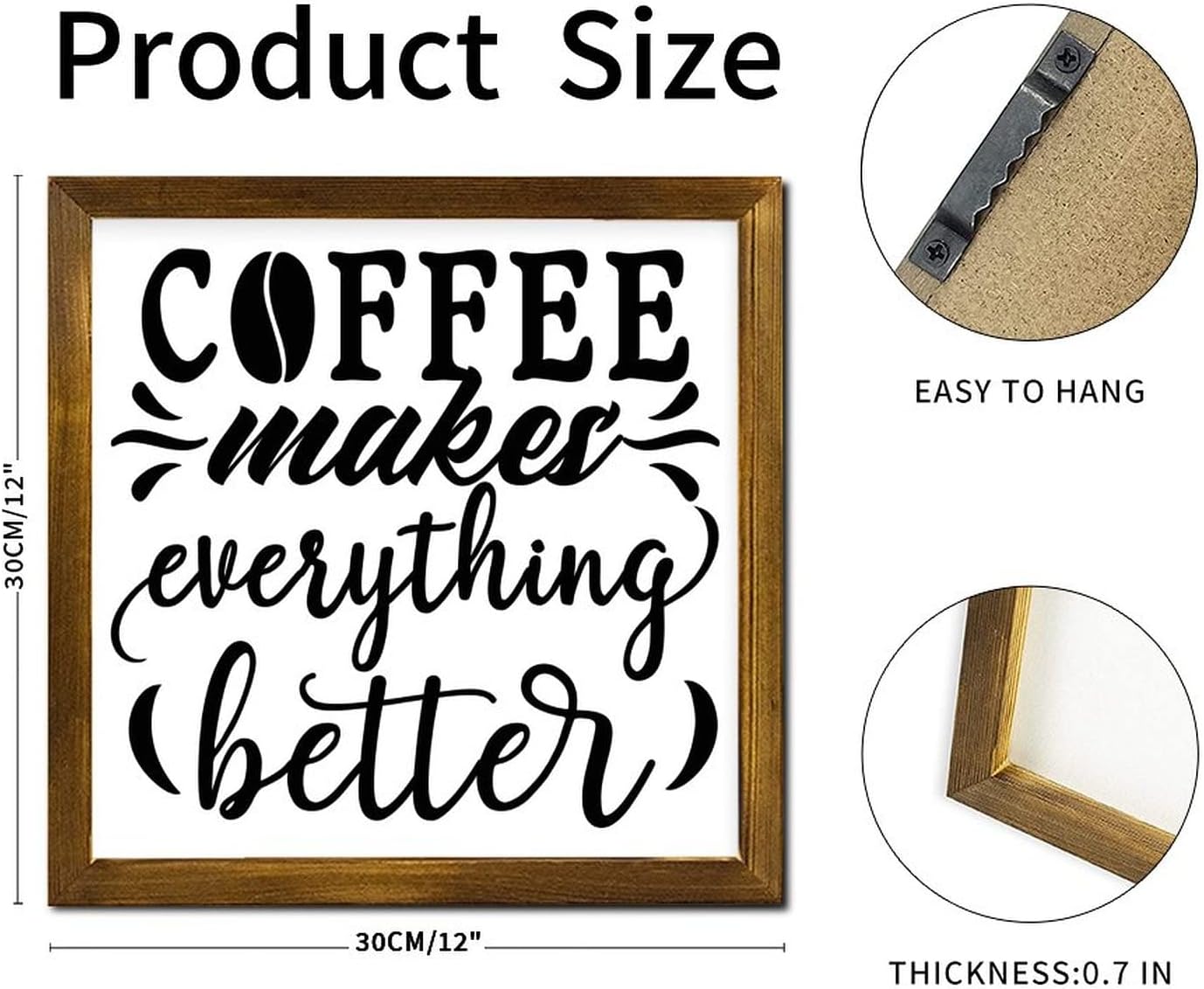 Coffee Makes Everything Better Wood Framed Sign Christian Scripture Wall Sign Classic Wall Art Hanging Farmhouse Decoration Plaque for Bedroom Kitchen Living Room Table Housewarming Gift 12x12 Inch