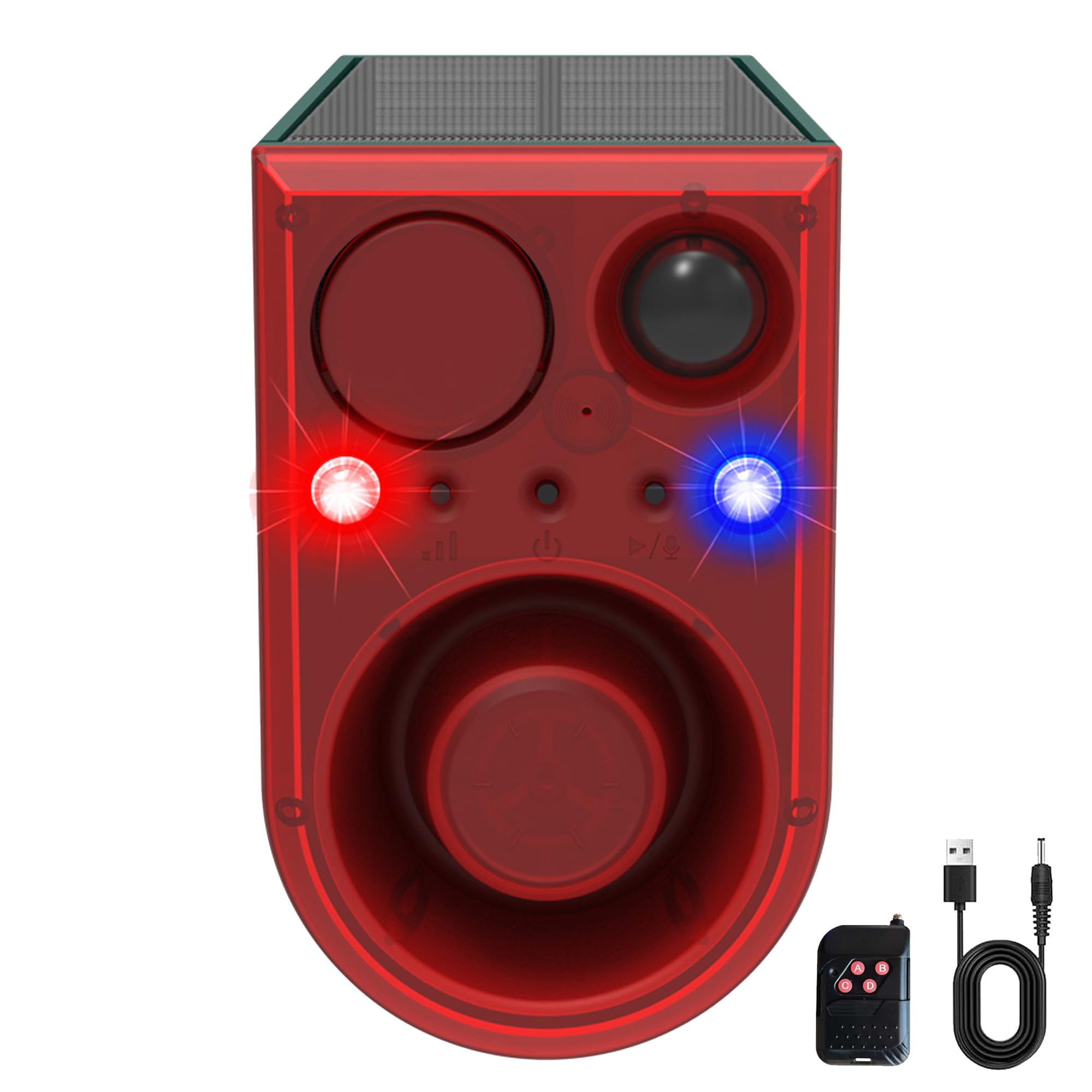 Alarma Solar con Sensor de Movimiento para Exteriores, Sonido de ladridos de Perro y Disparo, luz de Alarma con Detector de Movimiento de 130 db, con Control Remoto, 13 Tipos de Sonido, luz