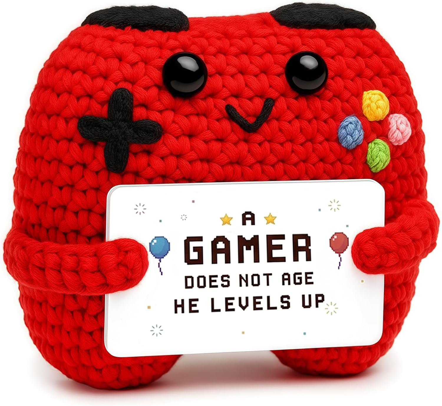 BOBPPOP Crochet Game Controller Plush – Positive Crochet Animal for Gamers, Emotional Support Figure & Unique Gift for Son or Loved One,Handmade Crochet Plush with Inspirational Message