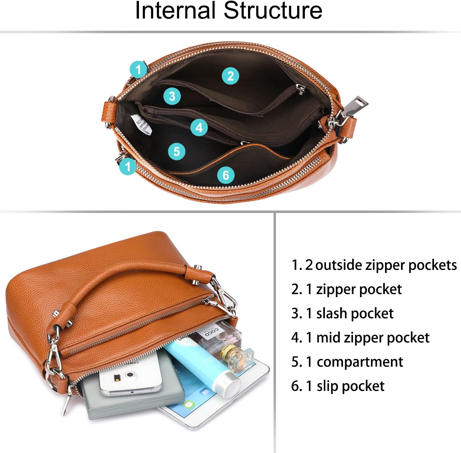 S-ZONE Small Genuine Leather Top Handle Handbags for Women Shoulder Bag Crossbody Purse - Image 3