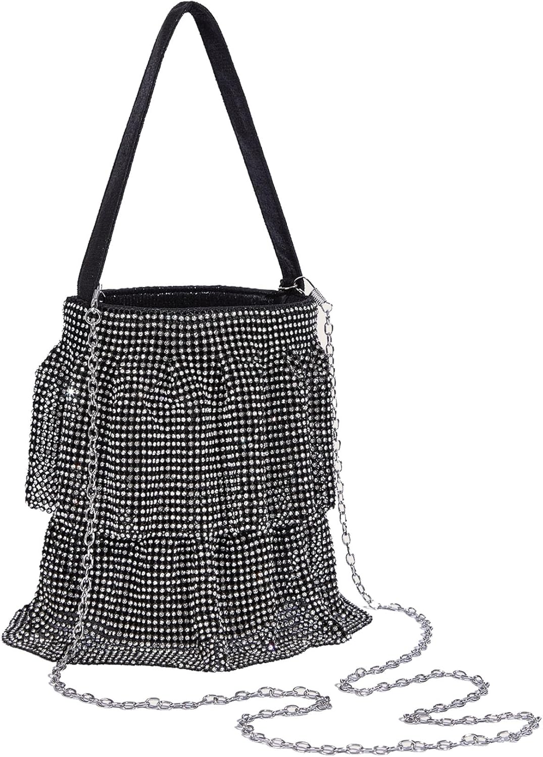 Sweetovo Sparkling Rhinestone Chain Handbag Women Elegant Evening Clutch Bag Bling Crystal Crossbody Purse for Wedding Party
