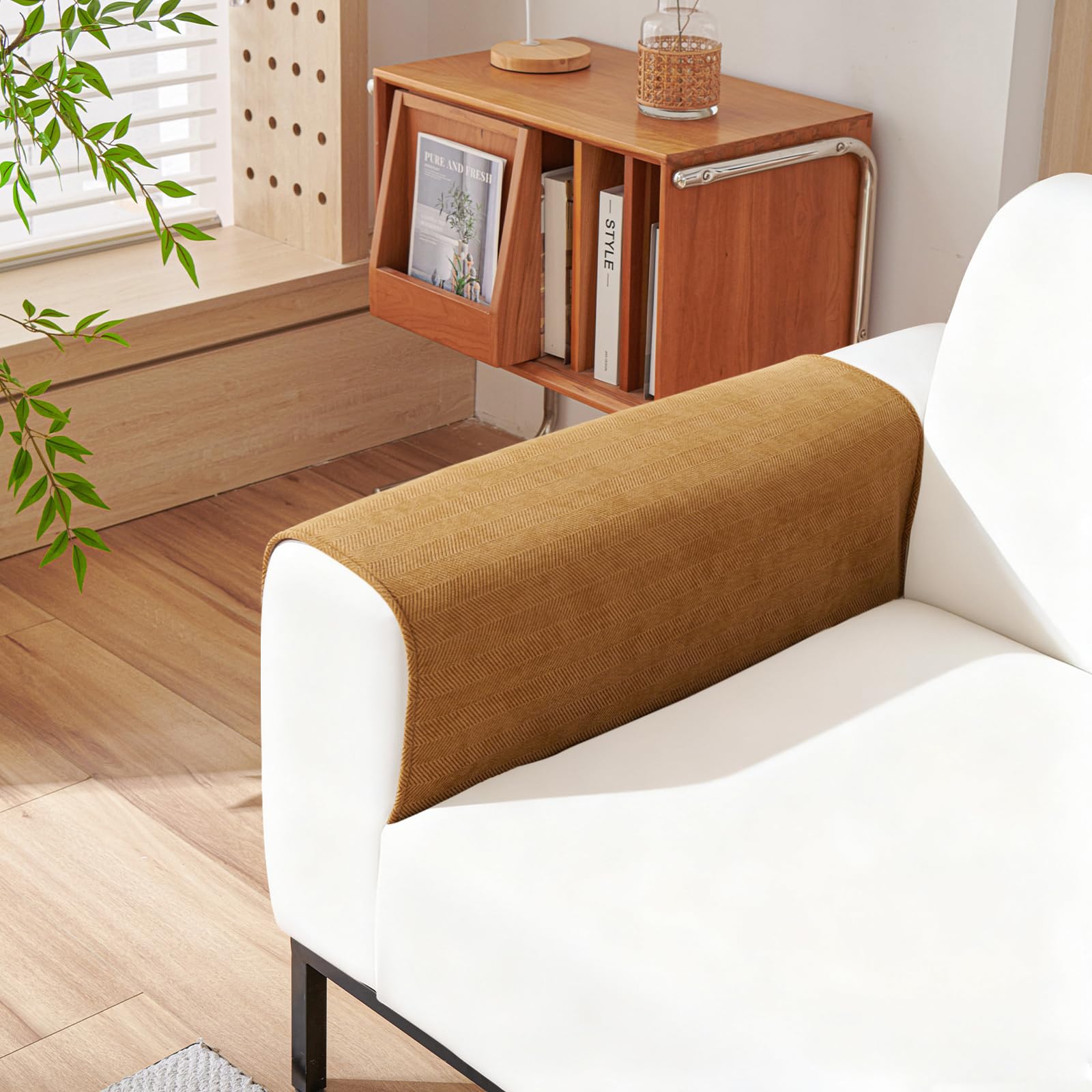 STACYPIK Non Slip Caramel Sofa Cover for Pets, Non Slip Armrest Cover for Dogs Cats, Furniture Protectors for Living Room Washable Backrest Slipcover,