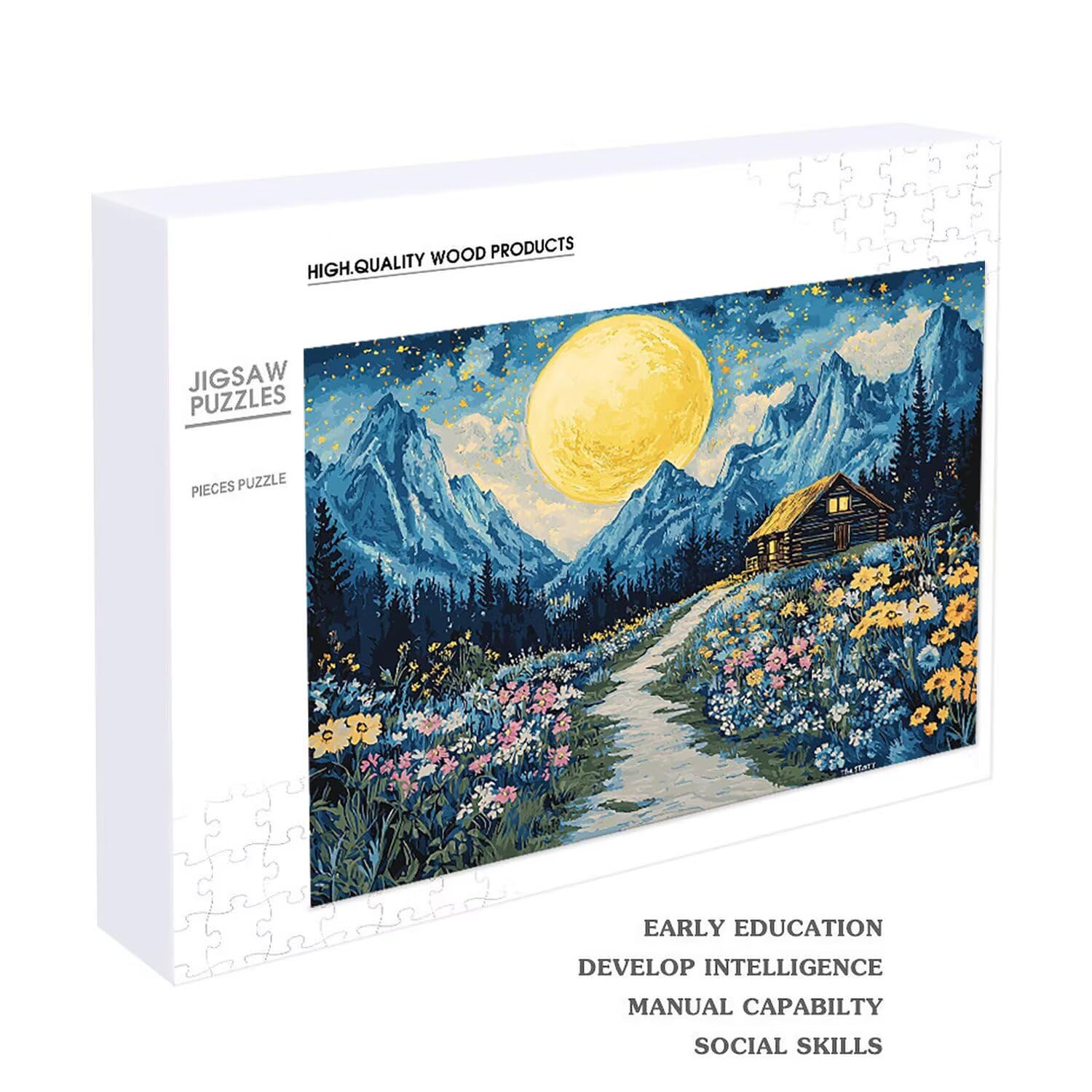 Puzzle de Madera para Adultos 1000 Piezas - Cielo estrellado Mar de flores, Obra de Arte de Juego de Rompecabezas para Adultos, Puzzle de Impresión de Alta Definición Multicolor, Creativo Regalo d-844