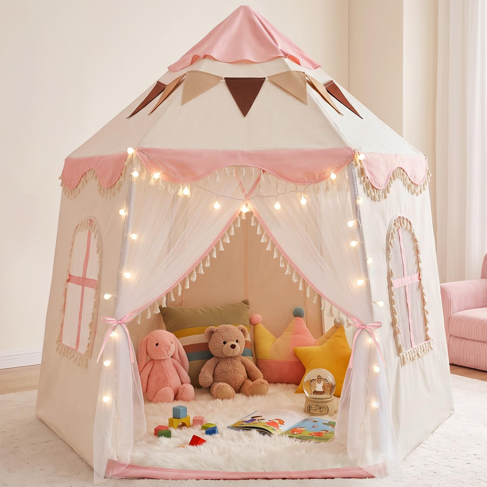 Kinderzelt Indoor 150x100x150 cm, Großes Spielzelt für 3-5 Kinder