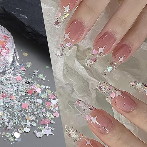 Miniatura 3 de 12 rejillas hexagonales de corazón con purpurina para uñas, lentejuelas holográficas de sirena, multicolor, diseño de copos de uñas, dijes de uñas