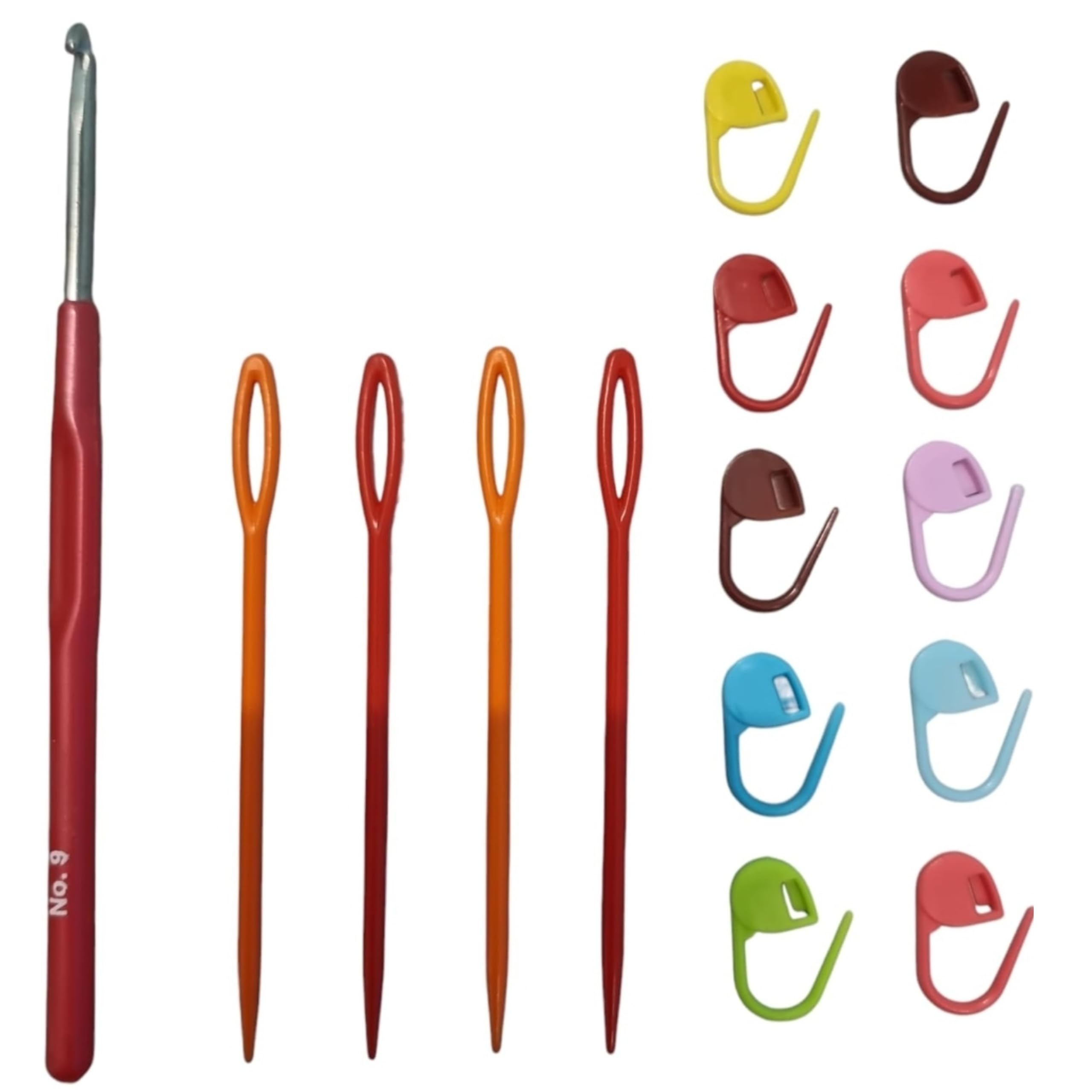 HIMMU'S FASHION HUB Plastic Holder Crochet Hook (Kiroshiya) Knitting Needle + 4 Pcs Plastic Needle + 10 Pcs Crochet Hook Stitch Marker (15 Pcs Combo)-image-4