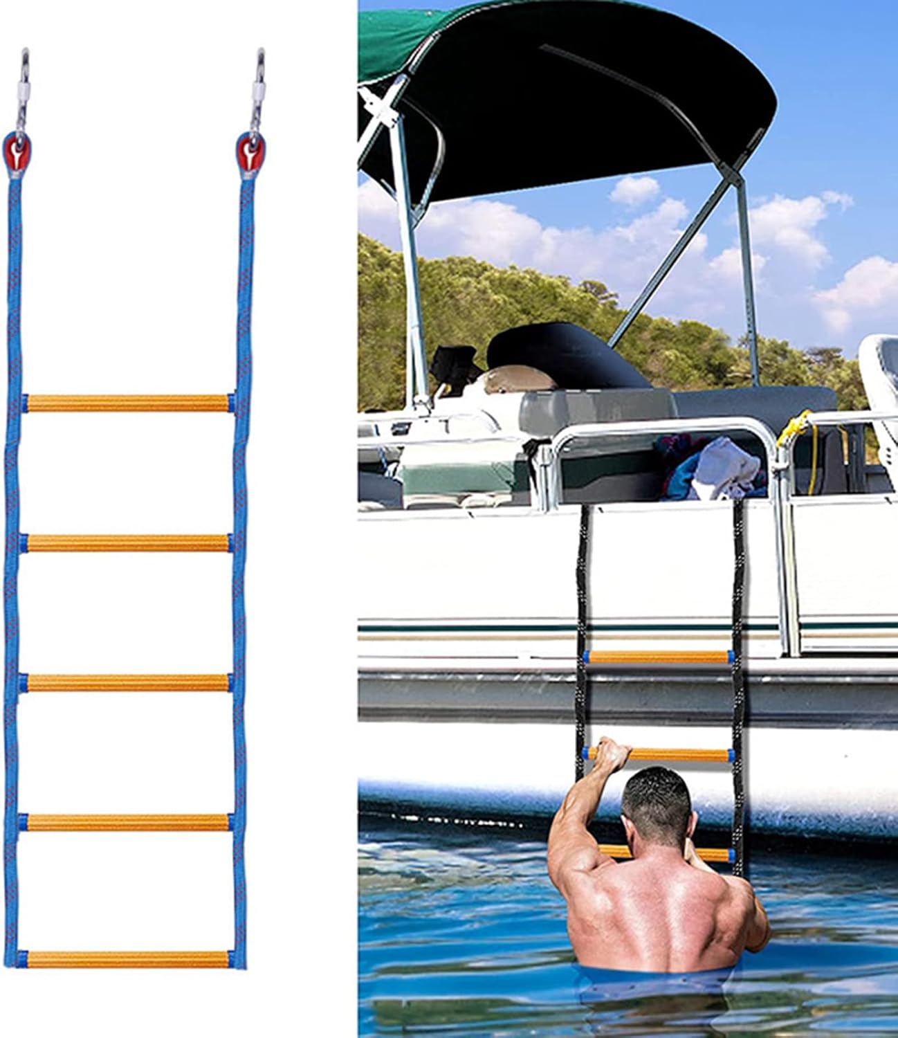 Portable Boat Rope Ladder Extension 5 Step Boat Foldable Lightweight Swim Rigid Resin Step Designs Portable Marine Boarding Water Sports Kayaking Accessories