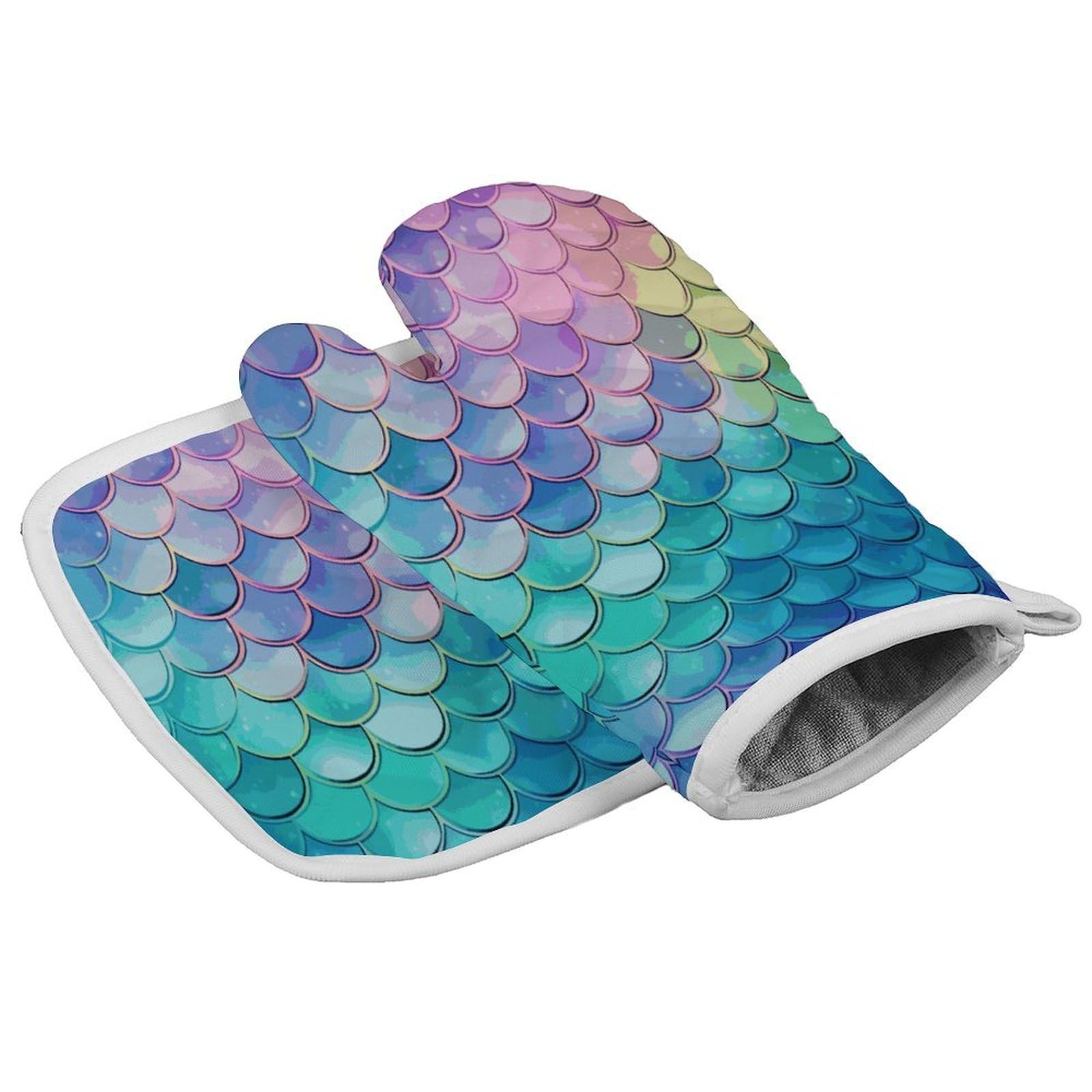 Fodpand Style Dreamy Gradient Mermaid Scales Oven Mitts And Pot Holders Sets, Cooking Gloves And Hot Pads Heat Resistant Washable, Kitchen Oven Glove For Oven Cooking Baking Grilling