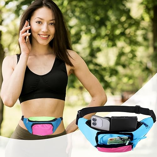 Vista 5 de Riñonera de neón retro de los años 80, ajustable, retro, con dos bolsillos, riñoneras para festivales de vacaciones de los años 80 para mujeres