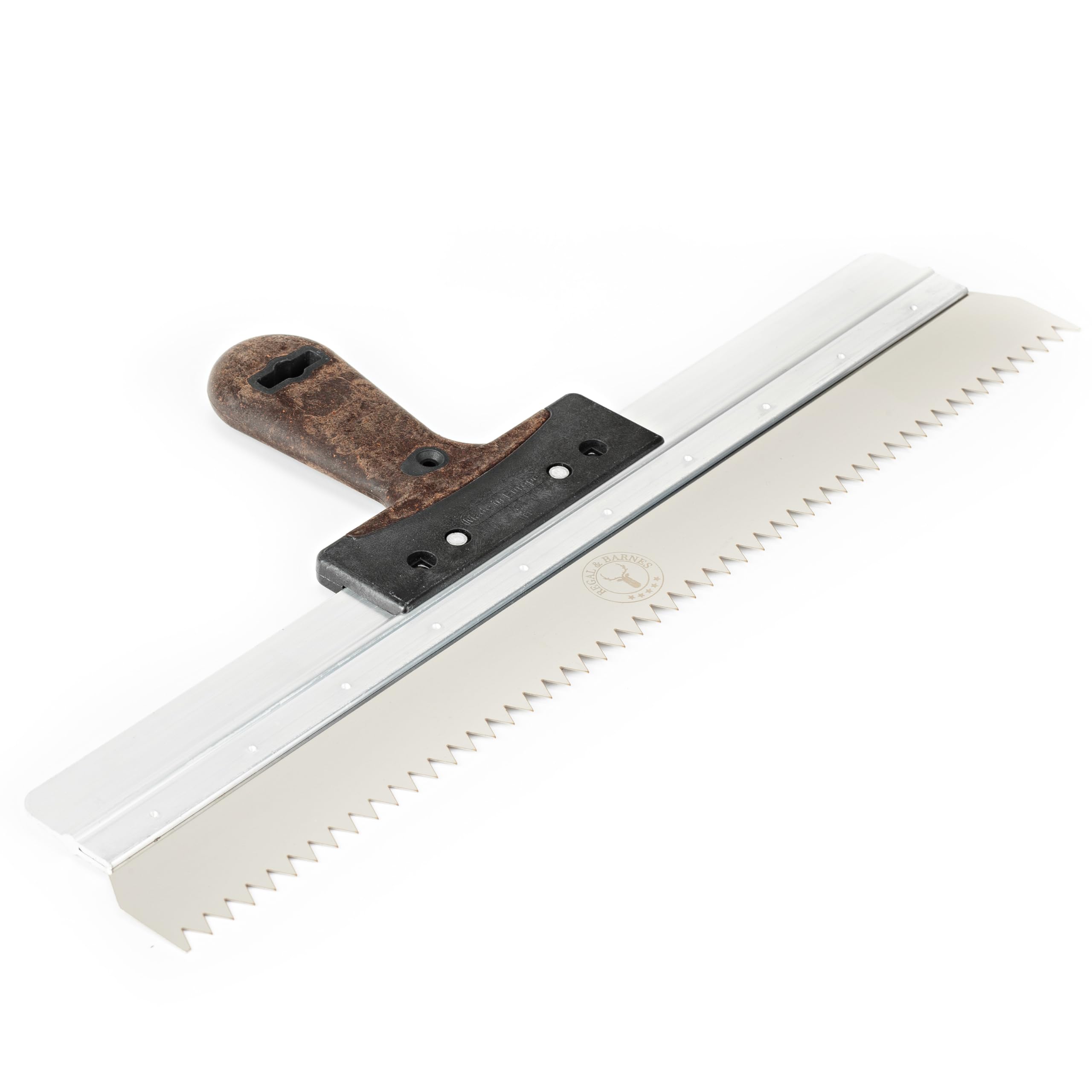 Regal & Barnes Serrated Finishing Spatula 480mm - 680mm – Triangle Tooth Stainless Steel Spatula with Leather Handle, Render & Basecoat Tool (480mm)