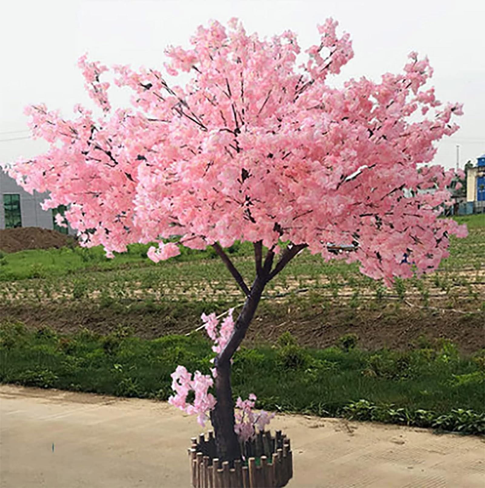 Cerezos en flor artificiales melocotón rosa falso Sakura tallos de madera real y hojas realistas réplica de planta artificial para el hogar Sakura Flower Interior,1.8X1.5M