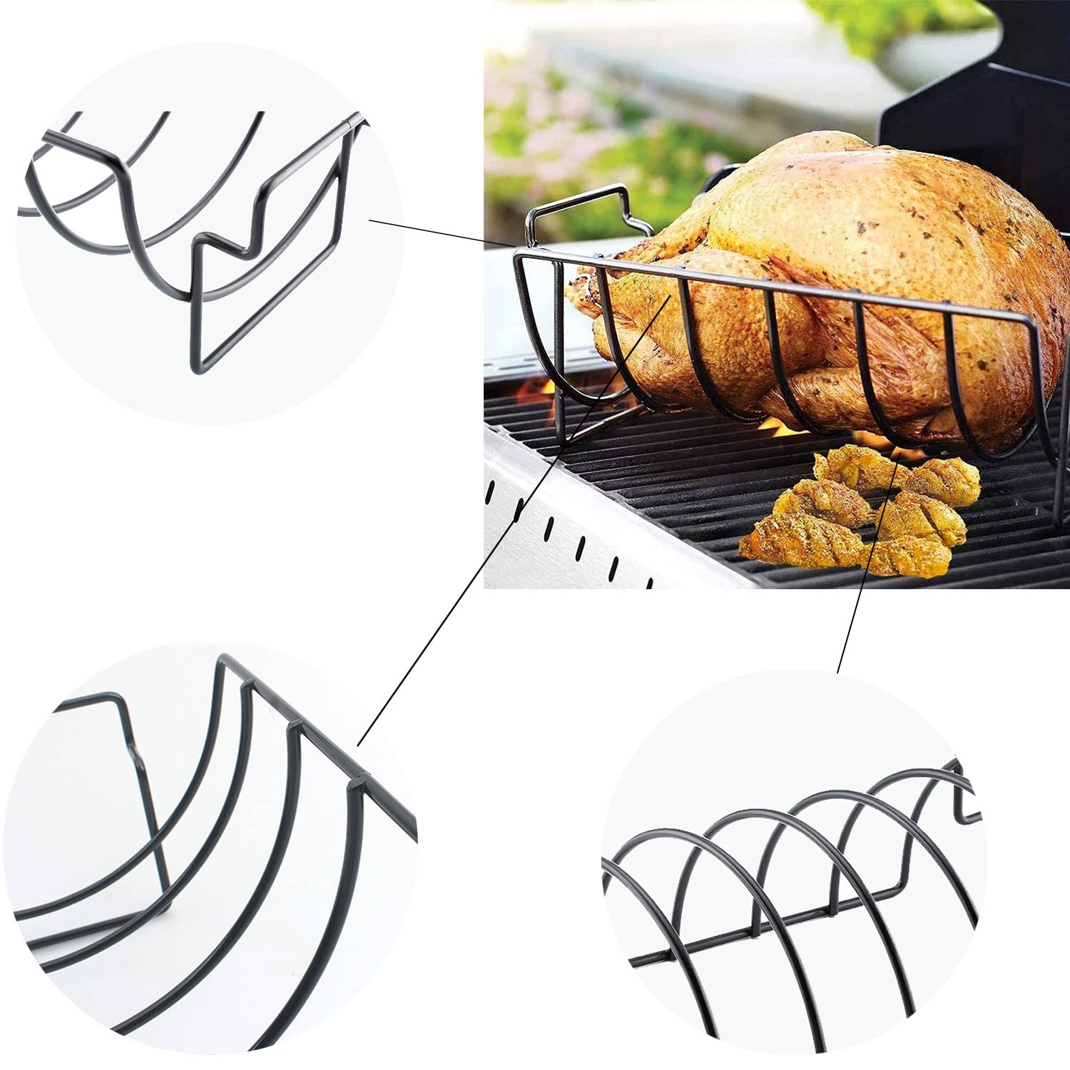 Porta Costolette Bbq, Supporto Per Costolette Barbecue, Supporto Per Arrosto Bistecca, per Grigliare Bistecche, Costine, Pollo Alla Griglia, 36 * 20 * 12 cm