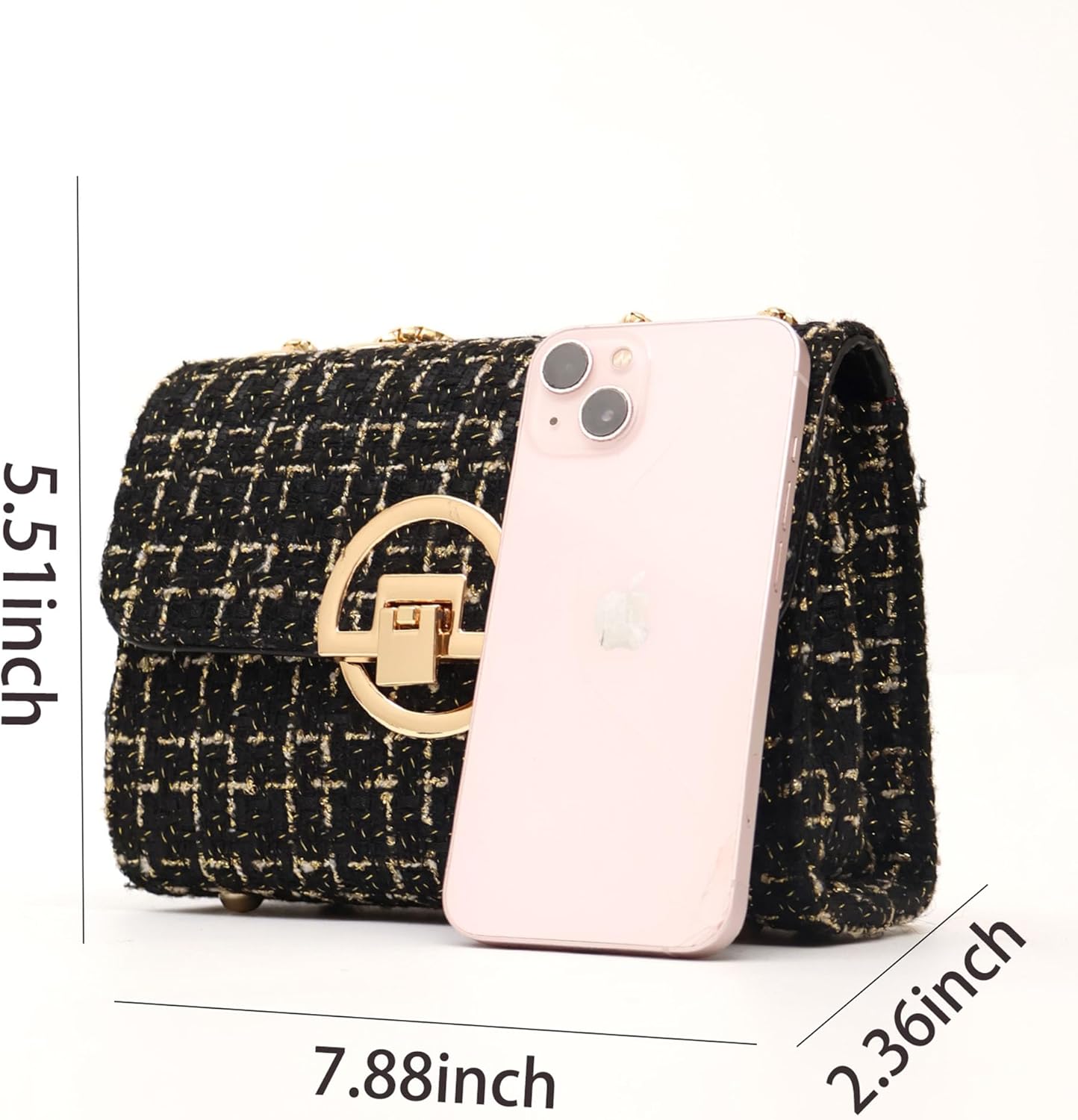 Women Tweed Small Shoulder Bag Handbag and Purse Fashion Ladies Chain Quilted Crossbody Bag Evening Bag Clutch - Image 3