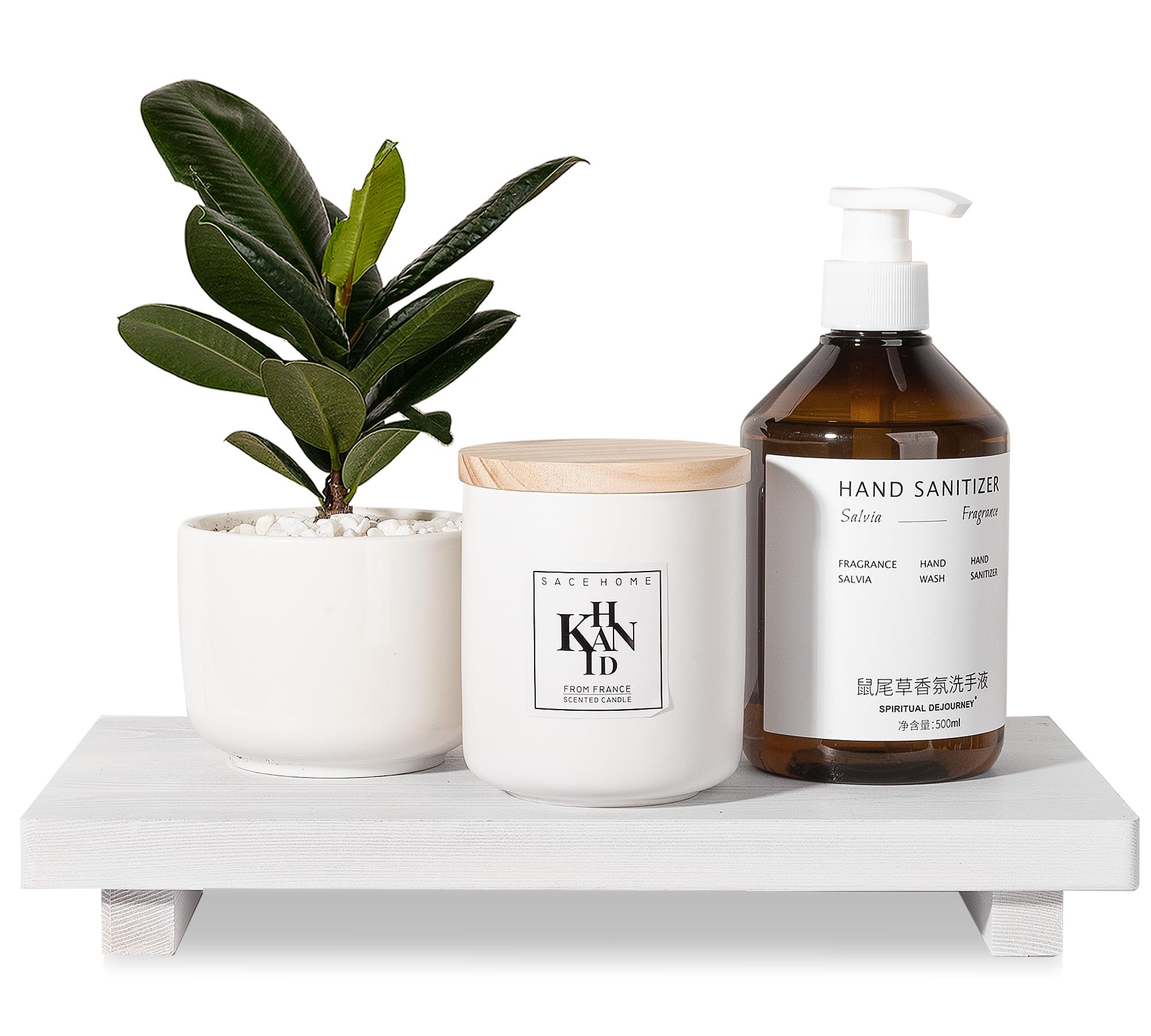 zoocatia Bathroom Counter Organizer Wood Pedestal Stand Farmhouse Decorative Tray Soap Holder for Kitchen Decor, Large 11.8" x 7" - White