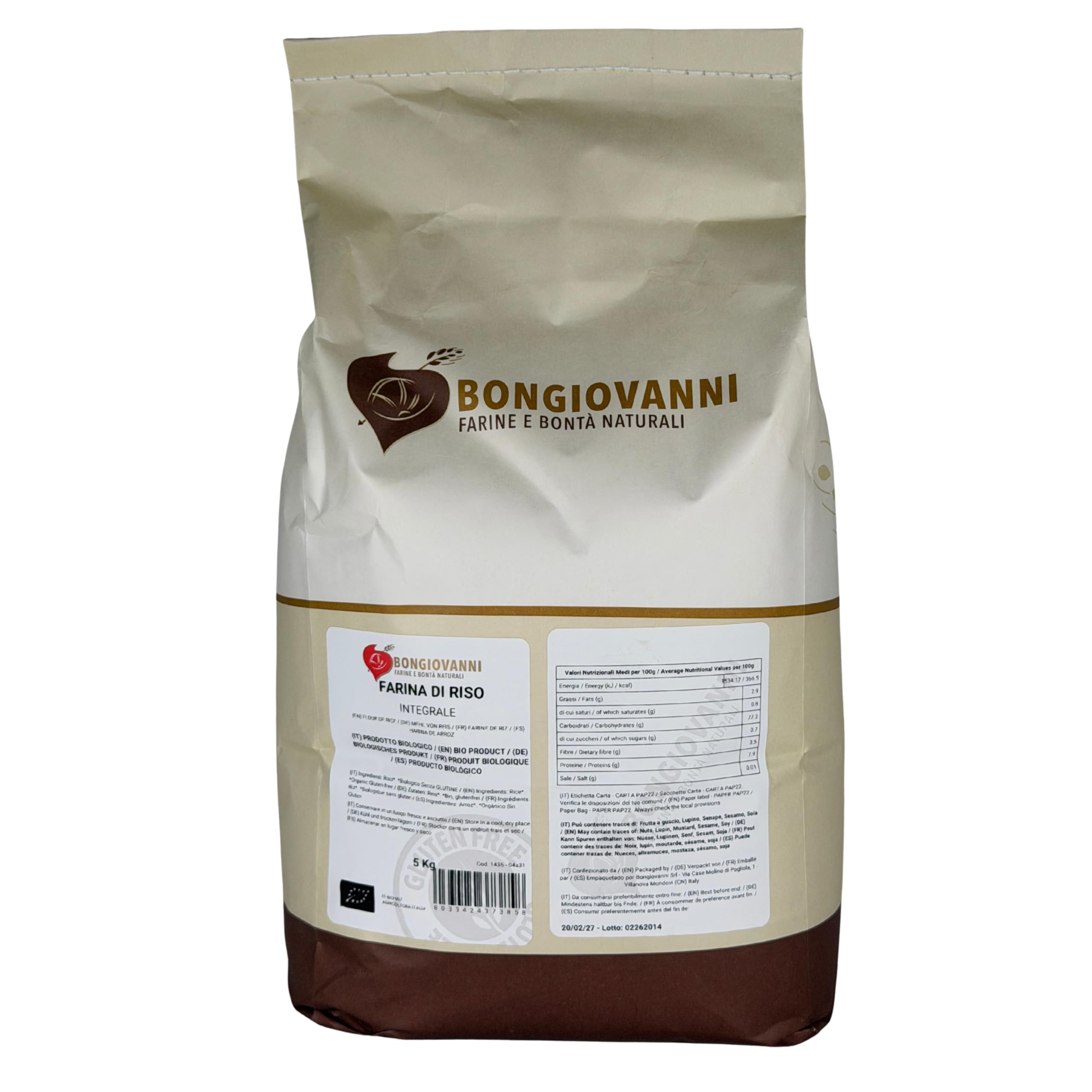 BONGIOVANNI FARINE E BONTA' NATURALI Farina di Riso integrale BIO- 5 Kg