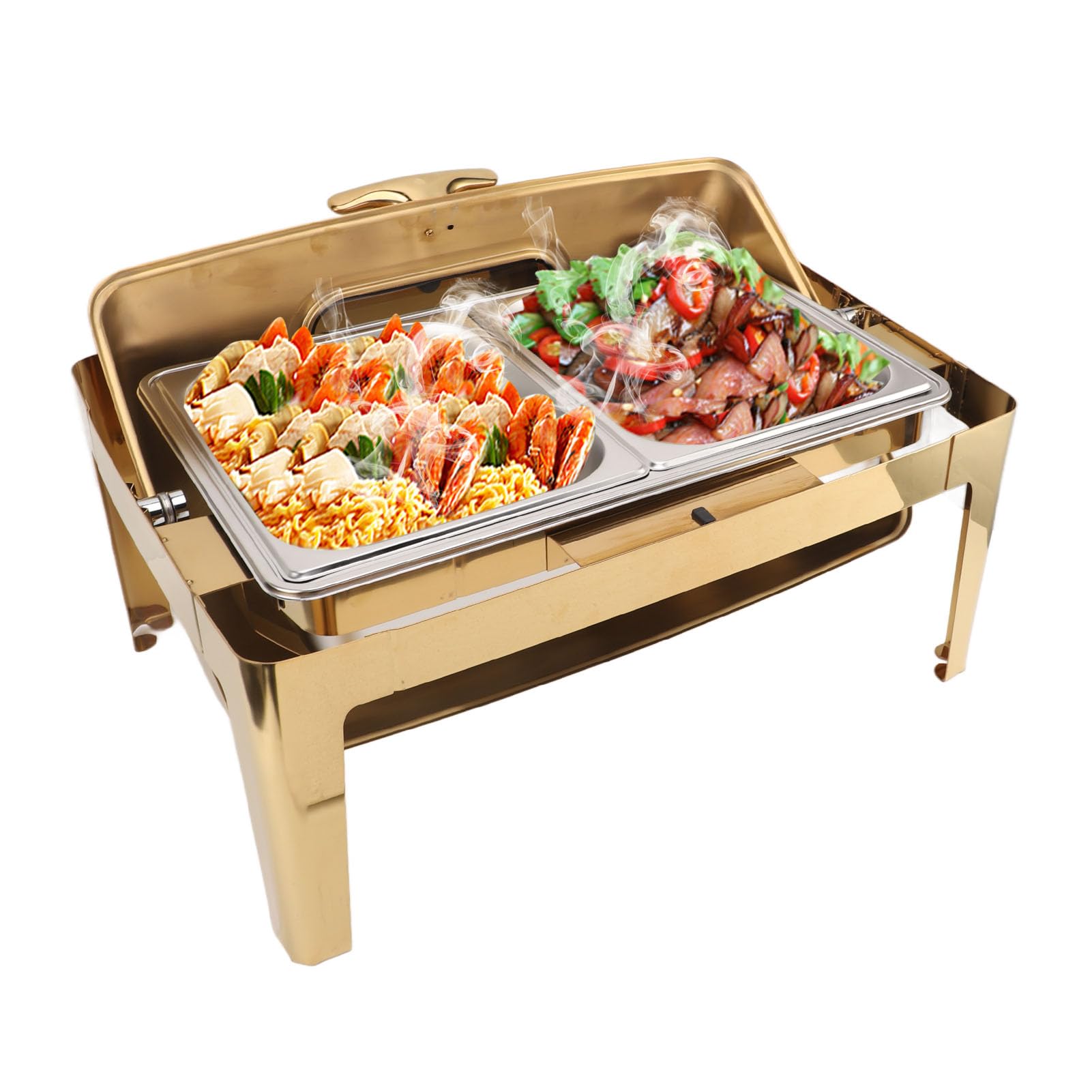 Qcwwy Chafing Dish, Diseño de Tapa de Vidrio Transparente Buffet Calentador de Alimentos Marco de Acero Inoxidable Chafing Dish Eléctrico Fácil Limpieza Chafing Dish Buffet Set (2
