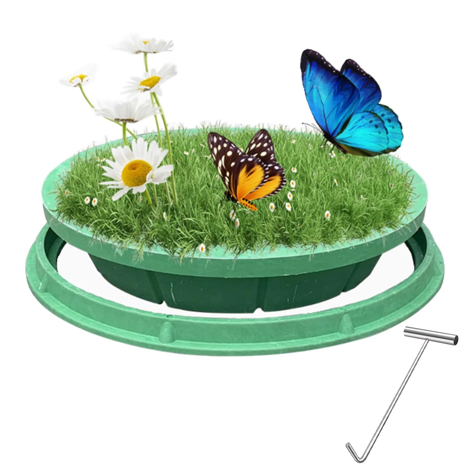 Schachtdeckel redonda 40-80 cm, cubierta de acceso impermeable con asa, repuesto para Klärgrube, tapa de drenaje verde, ideal para sistemas subterráneos de aguas residuales