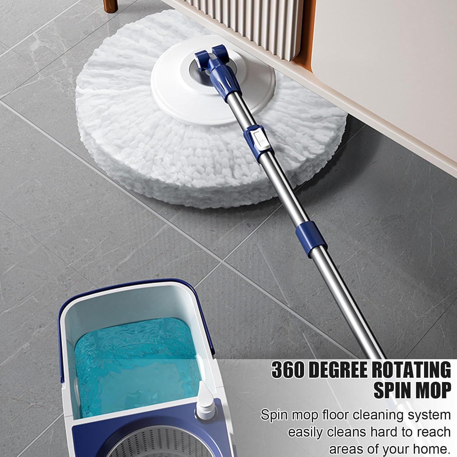 Spin Mop Bucket System, Two-Bucket Design with Splash Guard, 6 Extra Washable Microfiber Mop Pad Heads Refills, Wet Dust Mop for Floor Cleaning