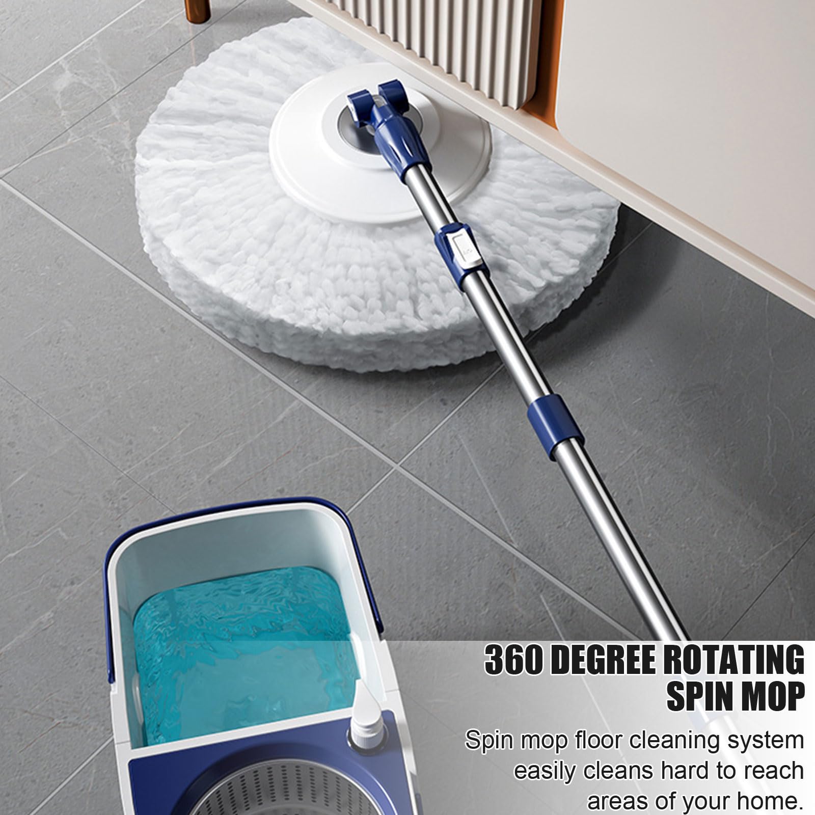 Este Juego de fregona giratoria y Cubo Doble Incluye 6 Cabezales de Microfibra de Repuesto, rotación de 360 Grados, Piezas apilables y un Sistema de Limpieza Sencillo.