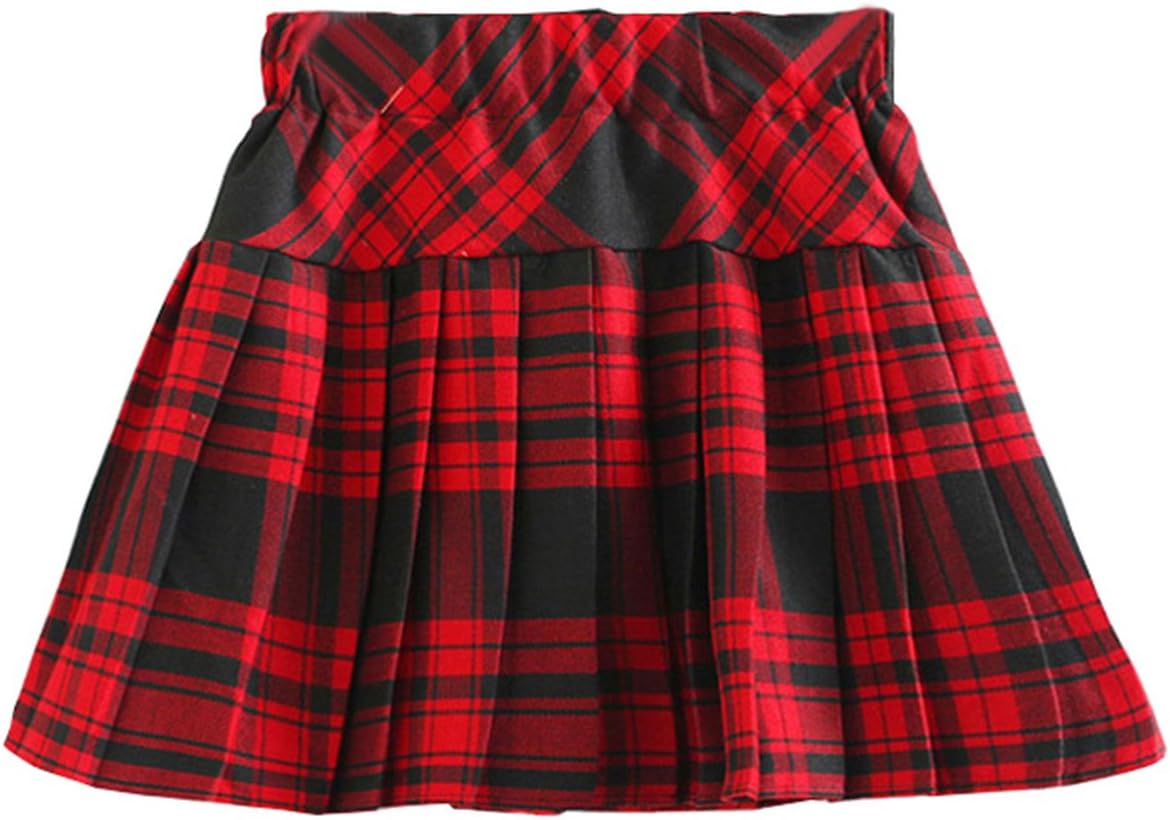 Girl`s Elasticated Waistband Knife Pleated Tutu Skirt Plaid School Uniform Costumes
