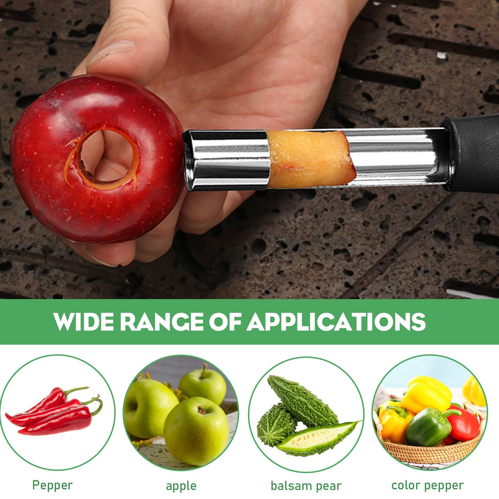 JRYGAC 3-teiliges Entkerner Set - Edelstahl Entkerner Für Paprika, Äpfel & Kirschen