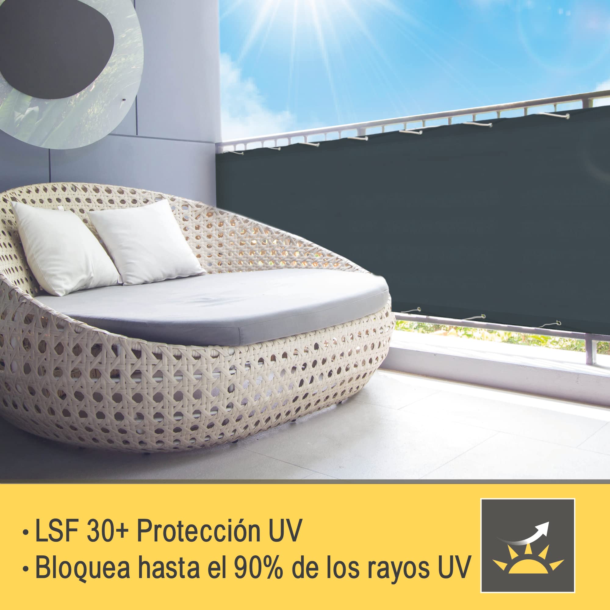 Sol Royal Malla ocultacion Mallas Protección Visual Balcon SolVision PB2 PES Pantalla Opaca 300x90 cm Antracita balcón privacidad con Ojales Cuerdas