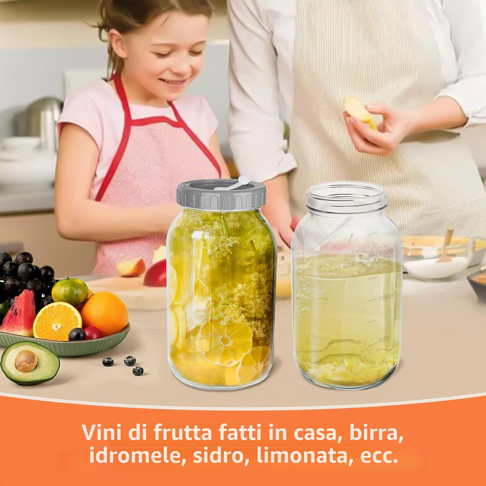 Confezione da 2 barattoli per fermentazione Kimchi da 2 l, barattolo per fermentazione con airlock perfetto per fermentazione per kimchi crauti lievito naturale, barattoli in vetro con