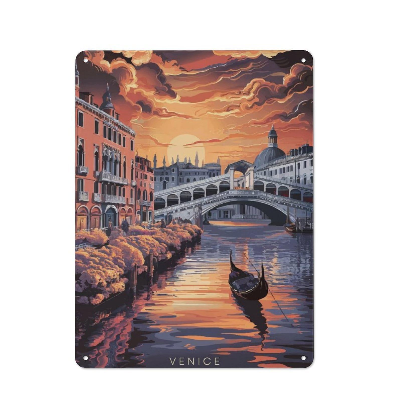Venice Sunset Gondola Rustic Tin Sign 40x30cm for Home Office Or Studio, for Kitchen, Dining Room And Home Bar Wall Decor