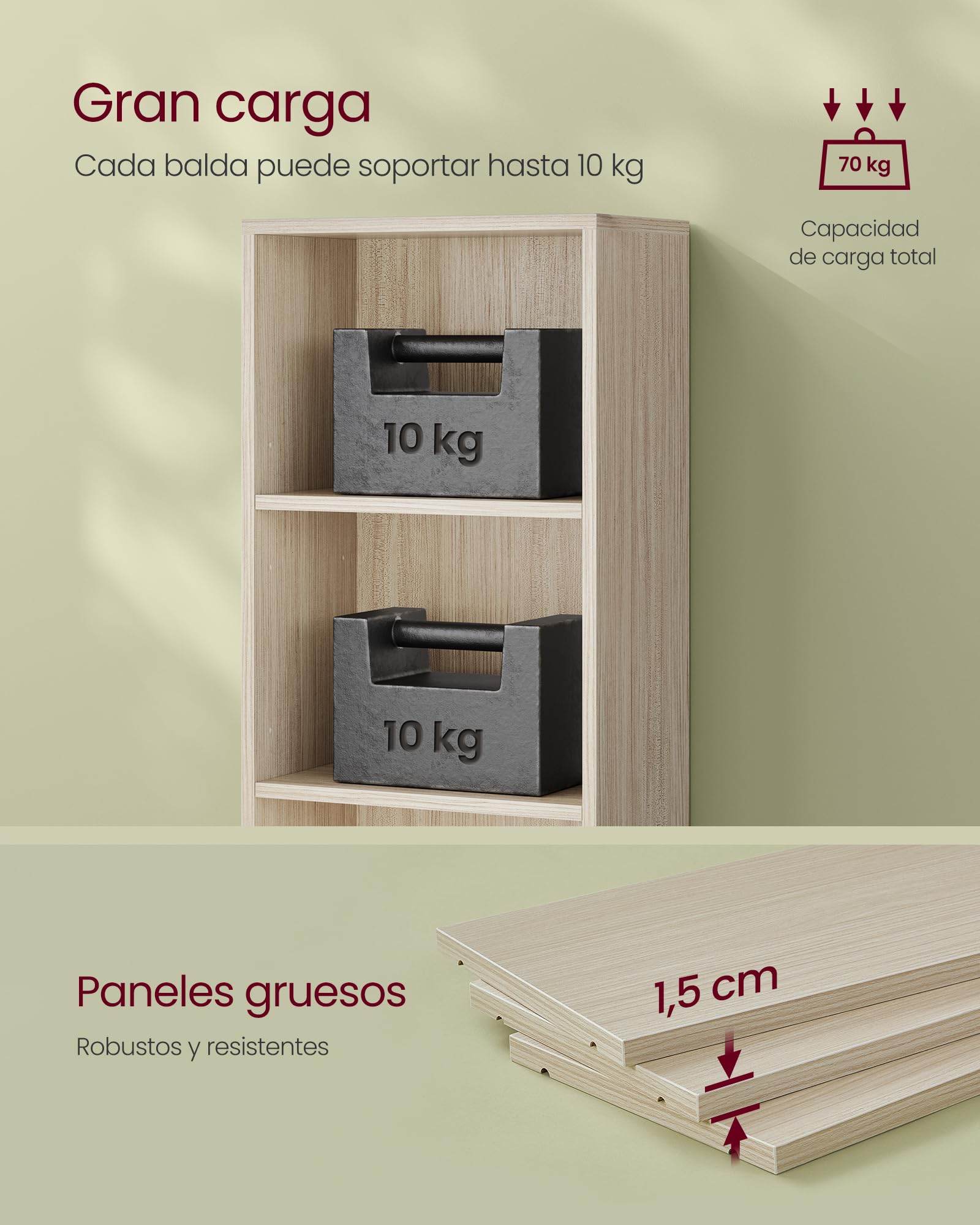 VASAGLE Estantería, Librería de 6 Niveles, Estantería de Almacenamiento Abierto, 24 x 40 x 178,5 cm, para Sala de Estar, Estudio, Comedor, Beige Natural LBC167L01