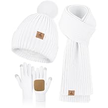 Women Winter Beanie Hat Scarf Gloves Set, Fleece Knitted Winter Gift