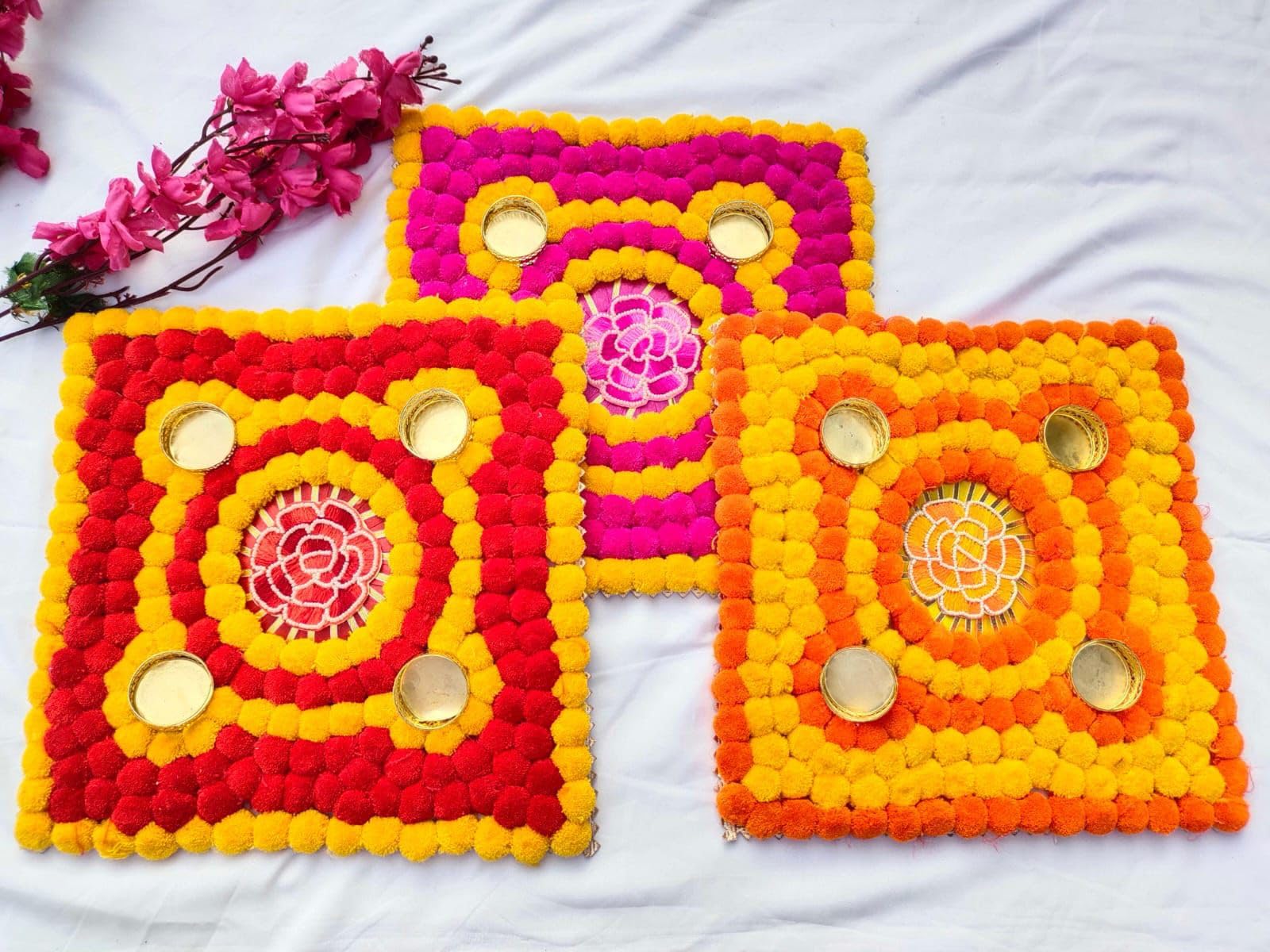 SP Sellplus mat with Gota Flower Tealight Floor Rangoli Pompom mats for Multipurpose for Diwali Decoration,Pooja,Wedding Decoration (B0DB818NHV) Amazon Price History, Amazon Price Tracker