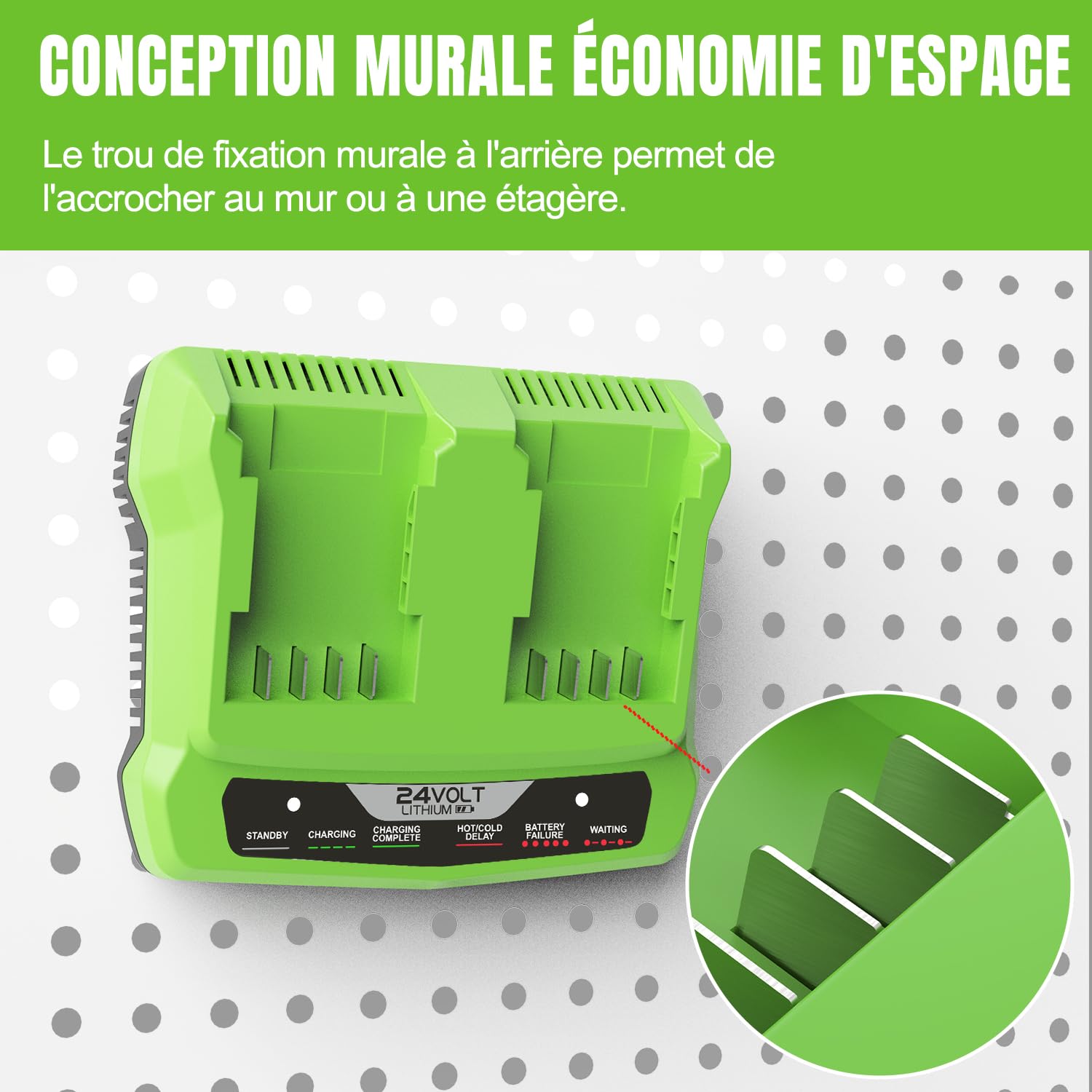 Chargeur Double-Port 24V pour Greenworks G24X2UC2 G24X2C G24C