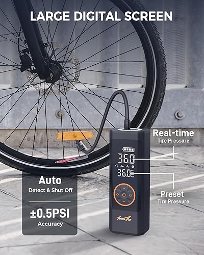 Miniatura 4 de TowerTop Inflador de neumáticos Compresor de aire portátil Inflado 2.5 veces más rápido Inflador de neumáticos inalámbrico de 150 PSI con bomba de