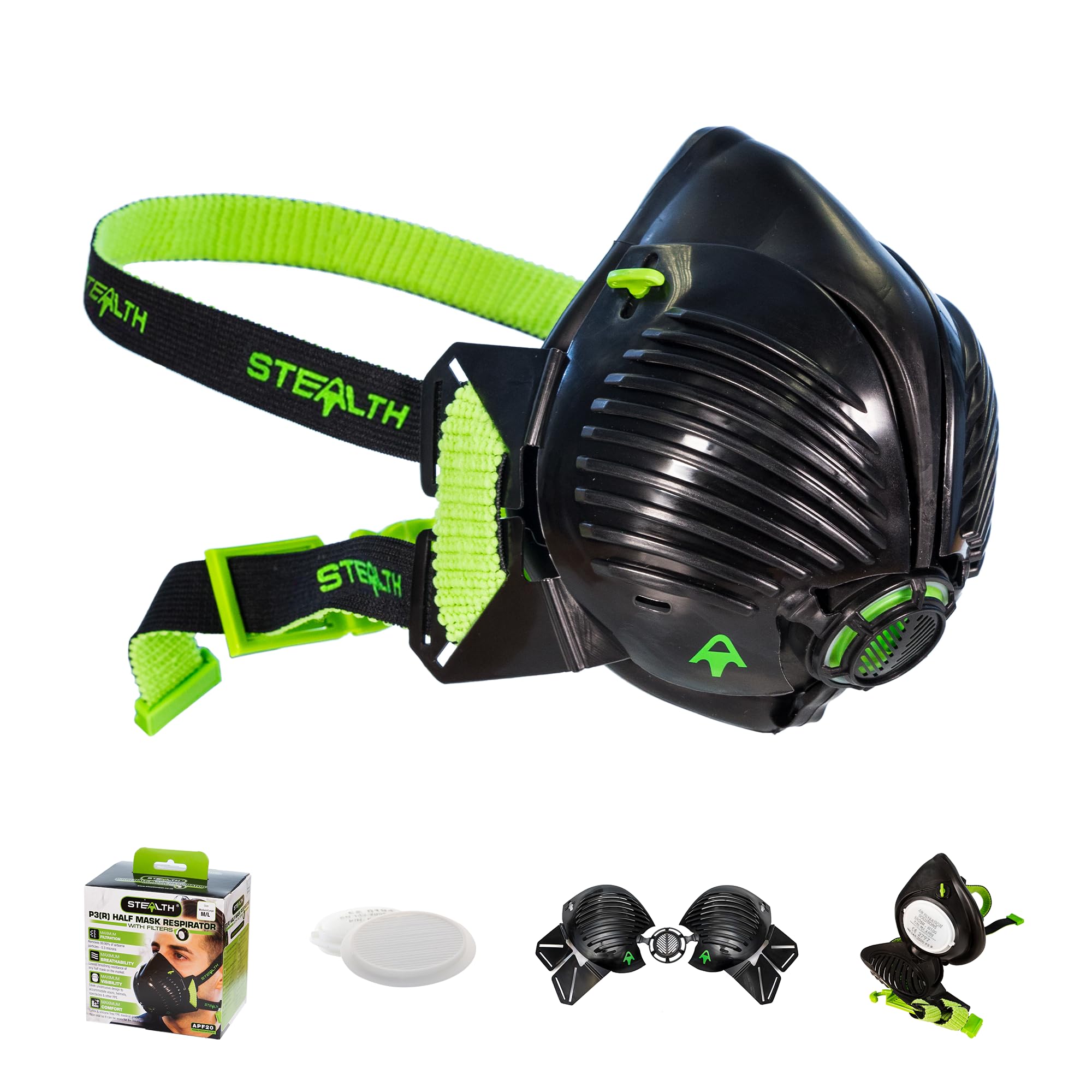 Stealth Mask P3 M/L Dust Mask Respirator with HEPAC Replaceable Filters for Ultimate Safety, Respirator Mask with 99.99% Particle Filtration, Construction & Dust Masks for Building Work, Welding Mask.