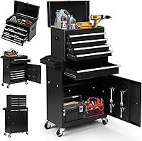 Vista 1 de 5-Drawer Rolling Tool Chest with Detachable Top Box, Lockable Wheels, Adjustable Shelf, and Liner, Heavy-Duty Metal Tool Cart for Garage and