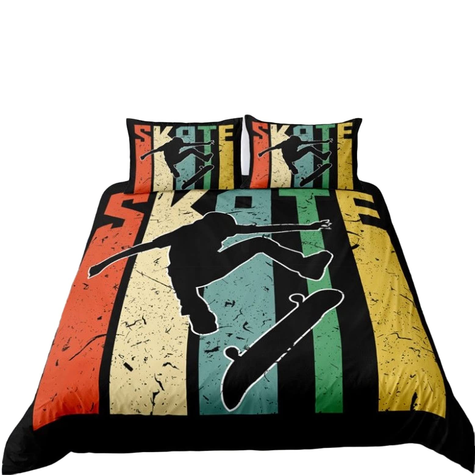 Funda Nordica Cama 90/105/135/150 Juveniles Chico Patineta Patinar Microfibra Cremallera Juego De Cama Funda De Edredón Ropa De Cama 3 Piezas Para Niños y Niñas (Negro,Cama 80/90 (180 x 210 cm))